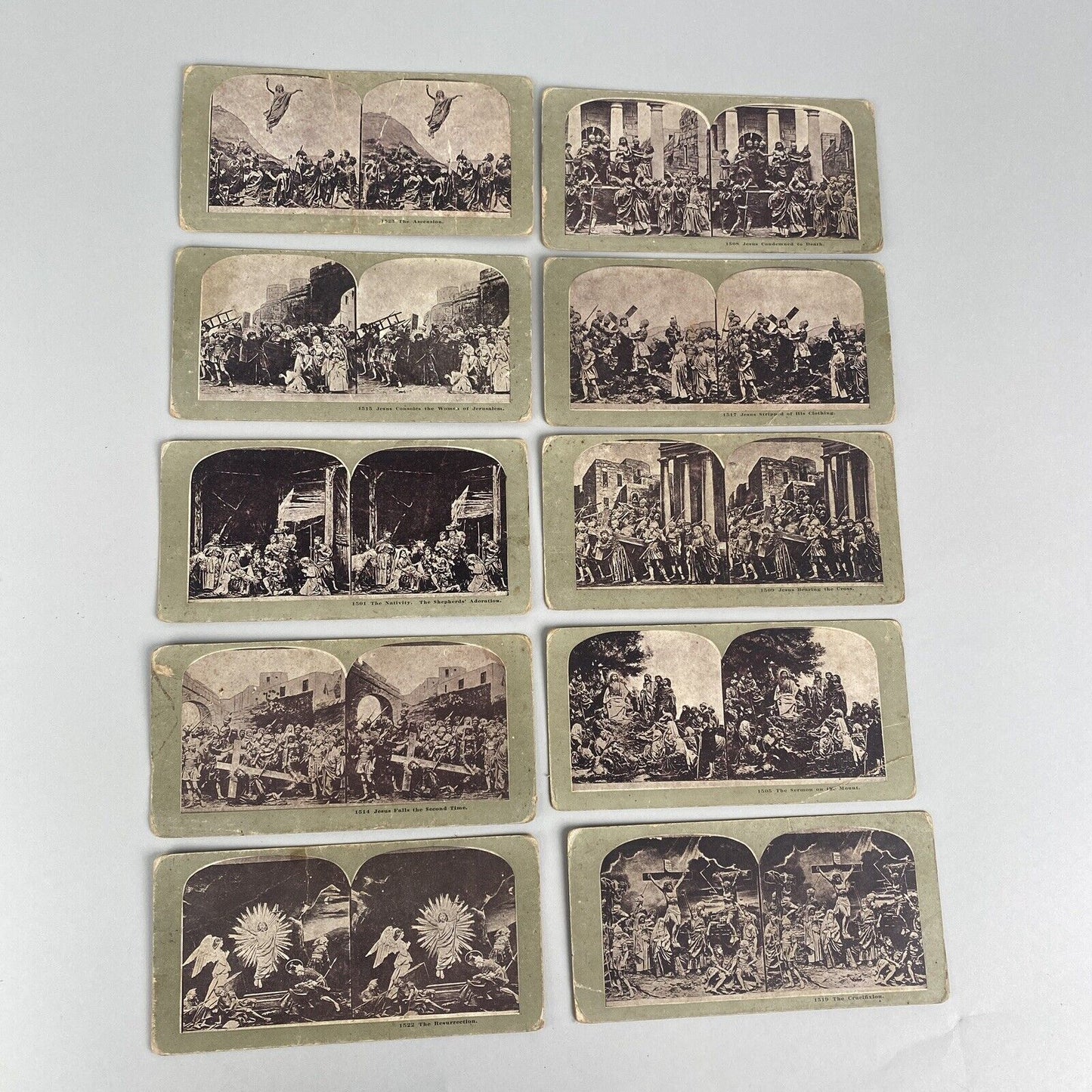 Stereoview Card Lot Calvary, Crucifixion, Catholic, 10 Double sided Cards