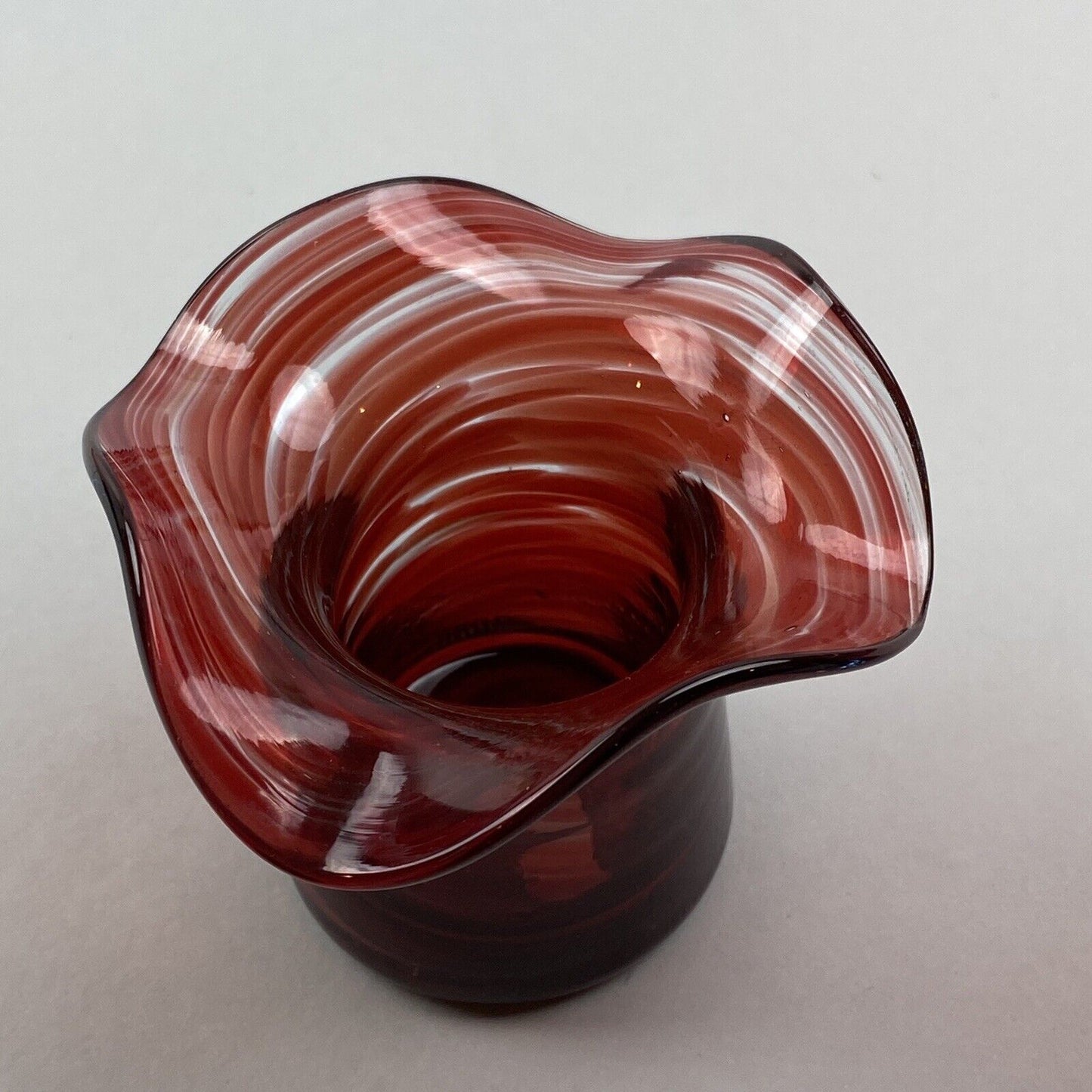 Vintage Pair of Carmine Art Glass Swirl Colors Candle Holders 2.5"x 3"