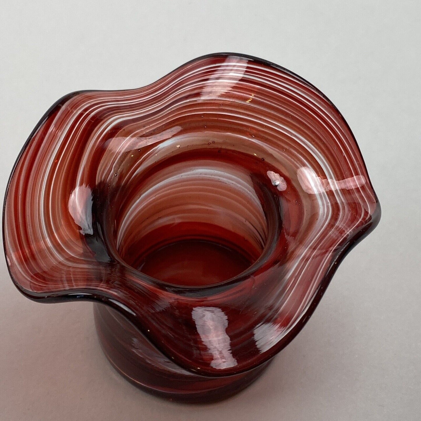 Vintage Pair of Carmine Art Glass Swirl Colors Candle Holders 2.5"x 3"