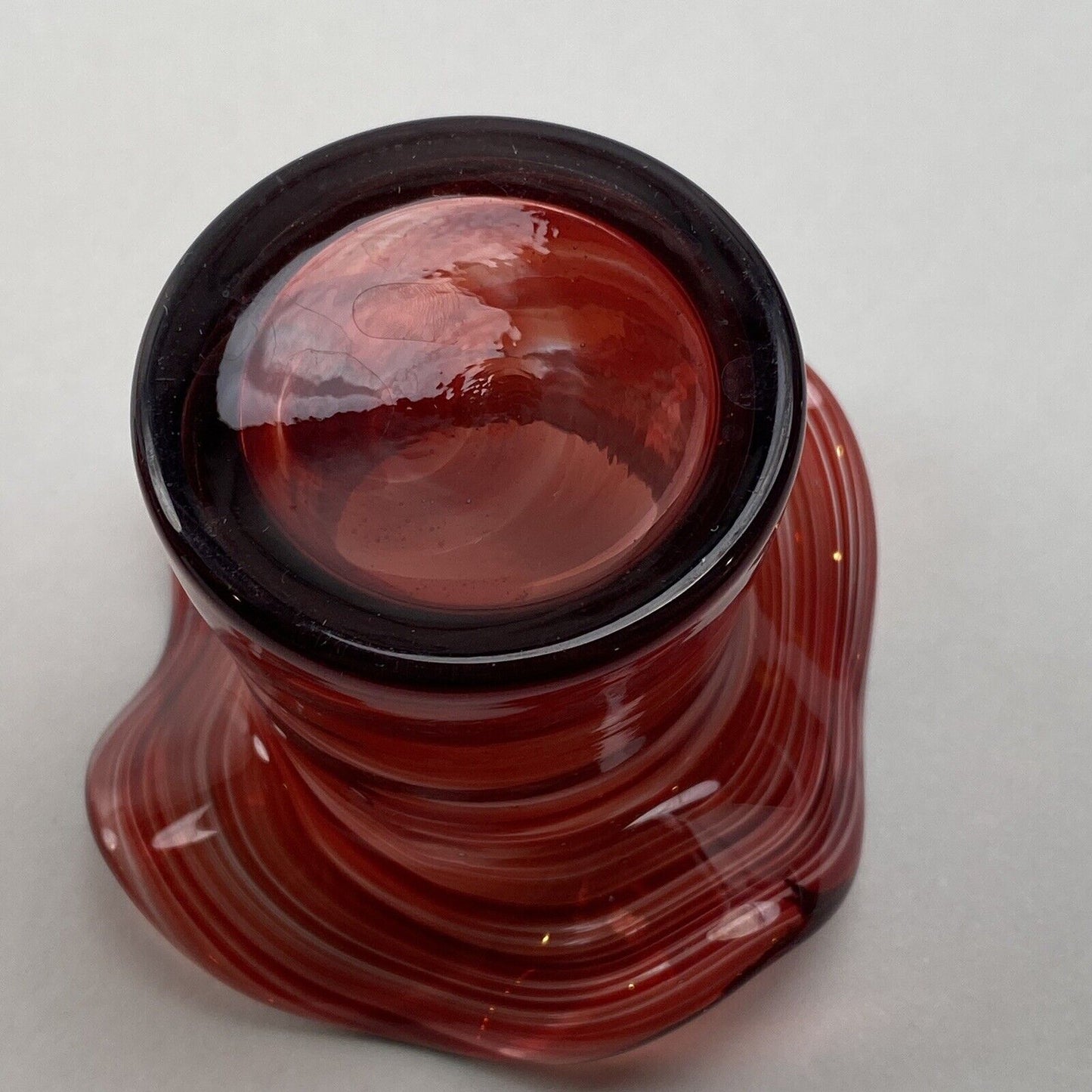 Vintage Pair of Carmine Art Glass Swirl Colors Candle Holders 2.5"x 3"