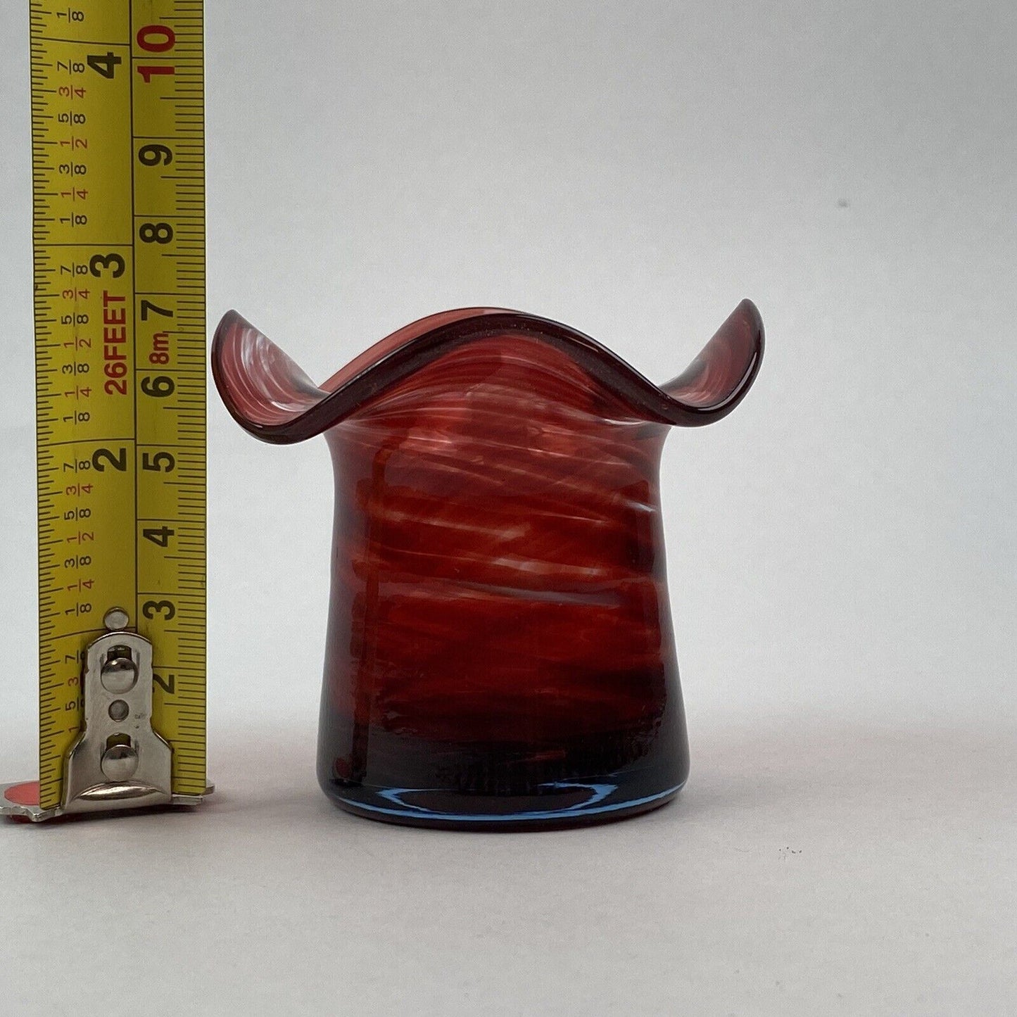 Vintage Pair of Carmine Art Glass Swirl Colors Candle Holders 2.5"x 3"