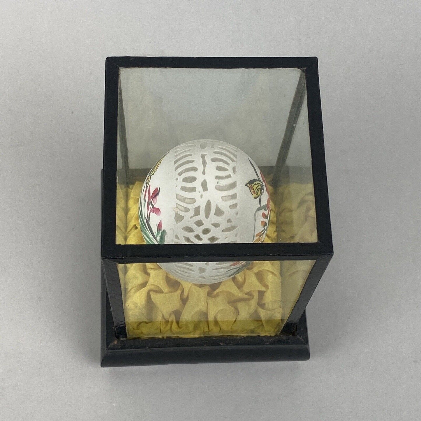 Vintage Hand-Painted Decorative Egg In Display Case