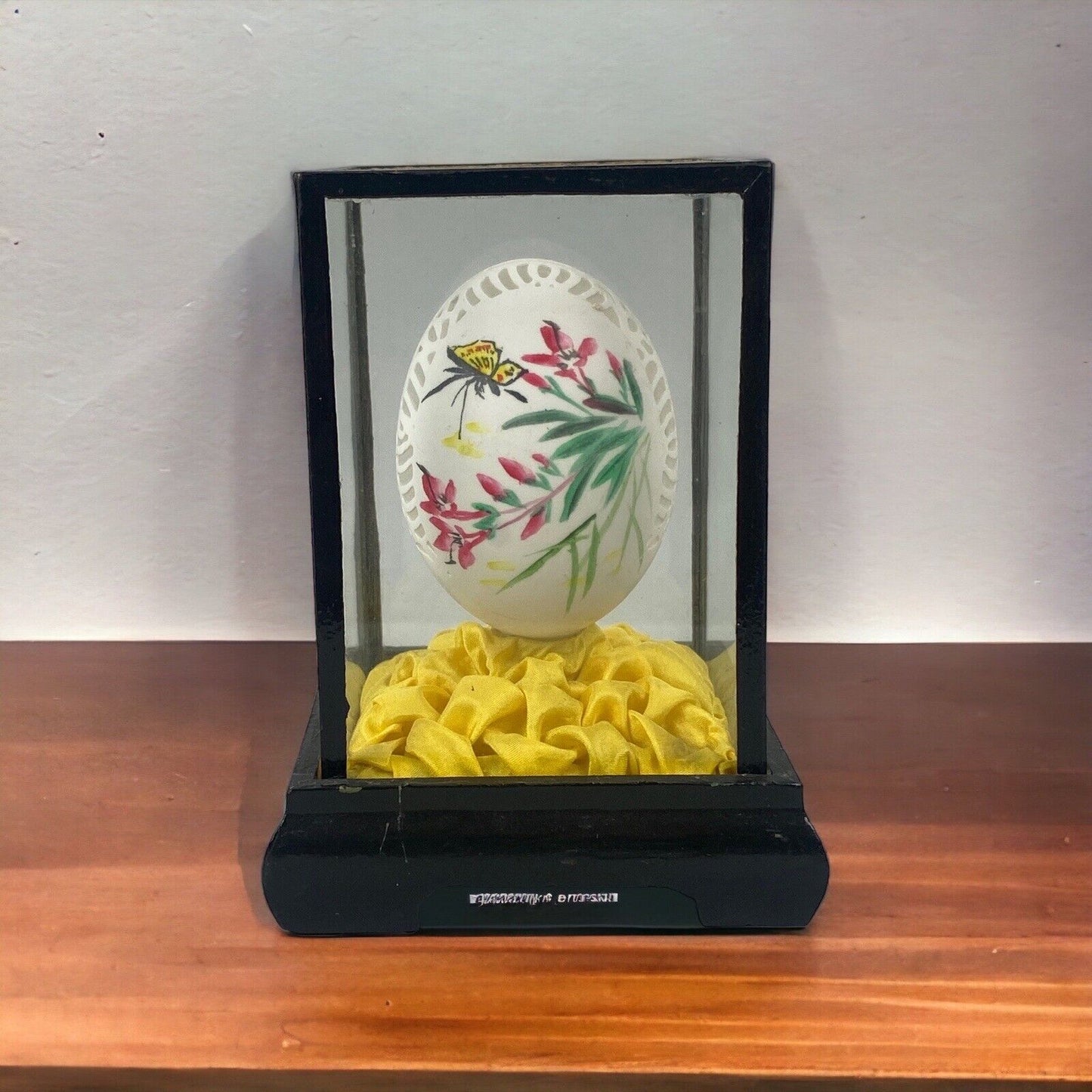 Vintage Hand-Painted Decorative Egg In Display Case