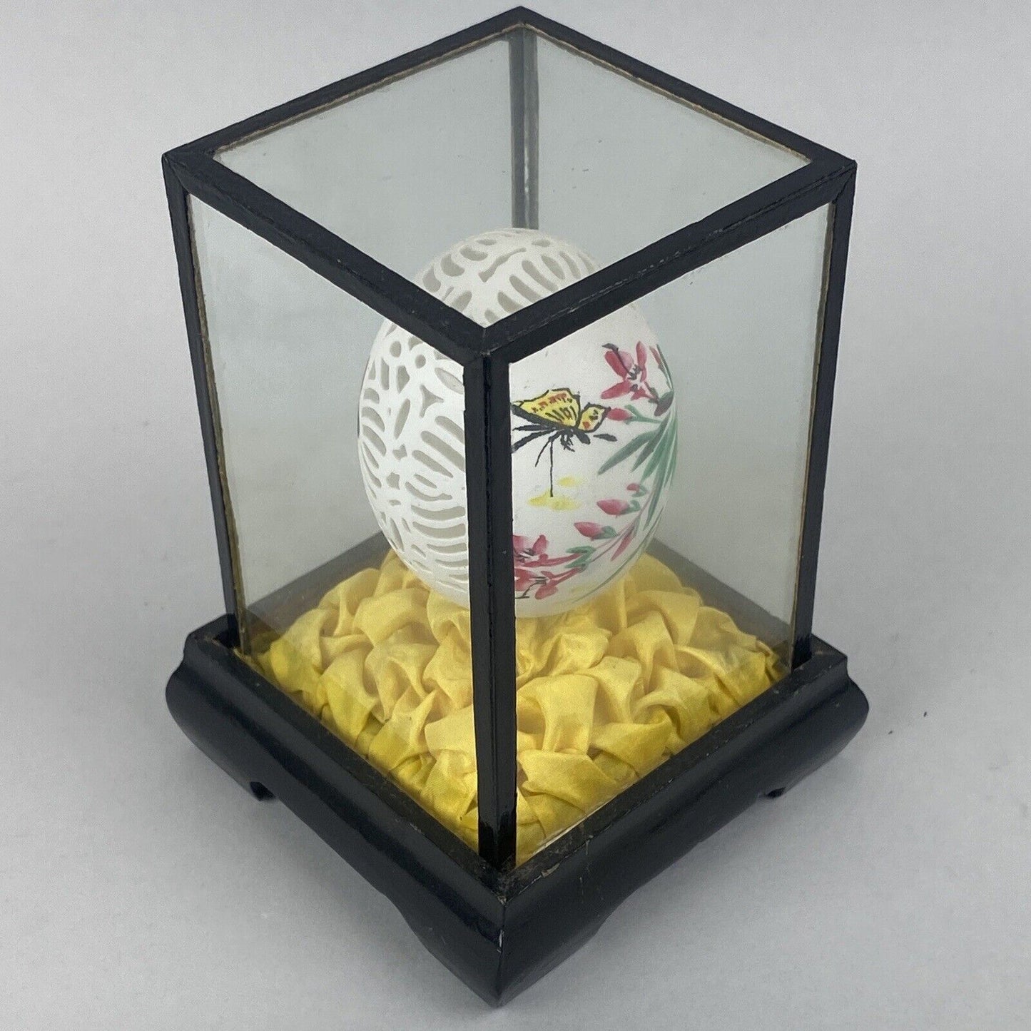 Vintage Hand-Painted Decorative Egg In Display Case