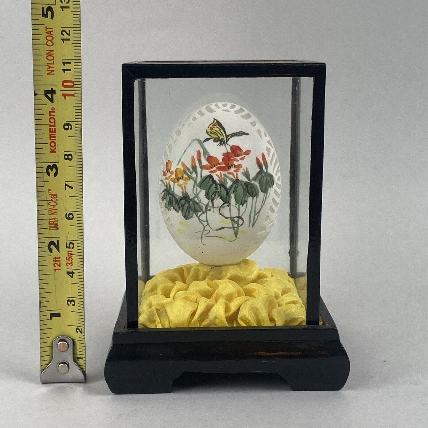 Vintage Hand-Painted Decorative Egg In Display Case