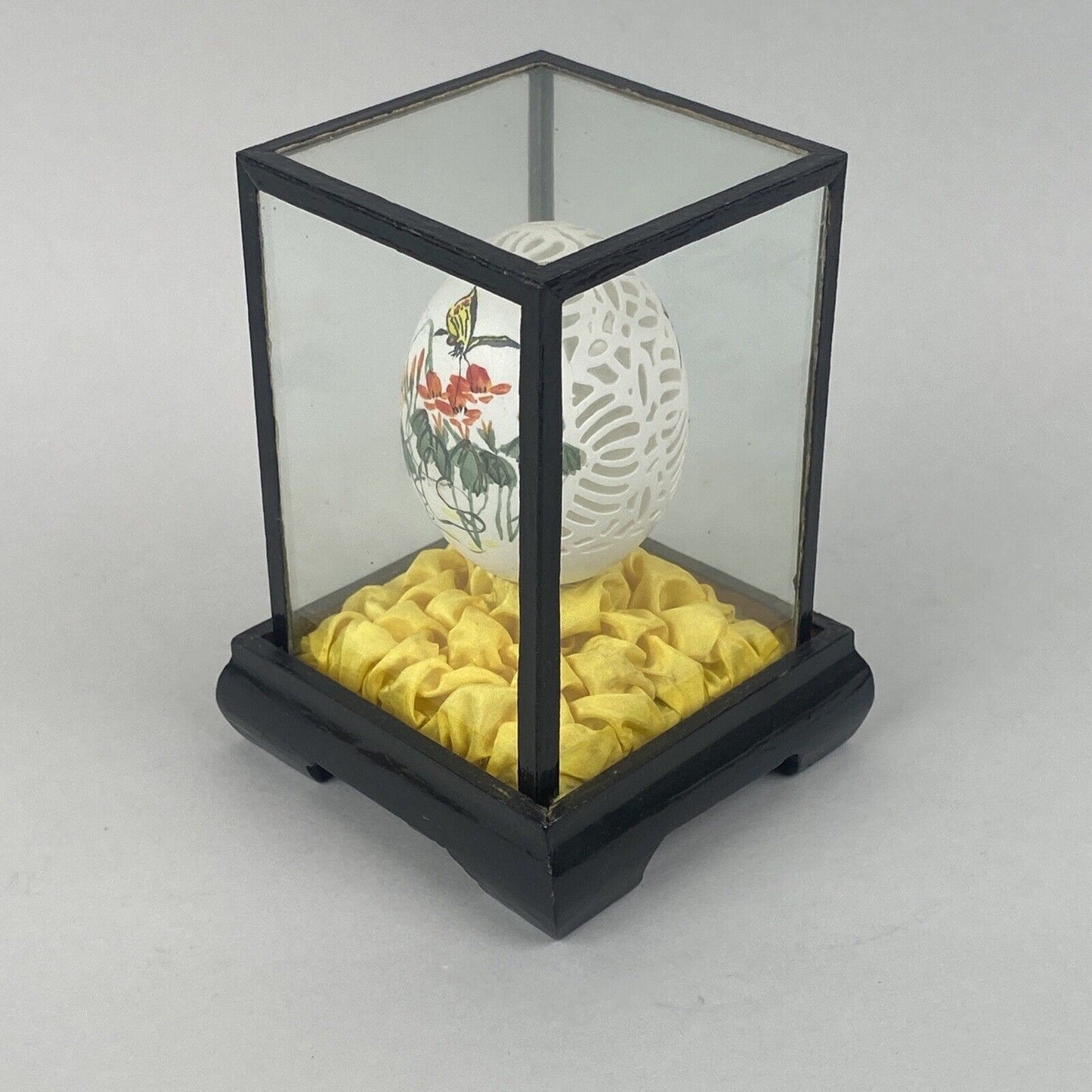 Vintage Hand-Painted Decorative Egg In Display Case