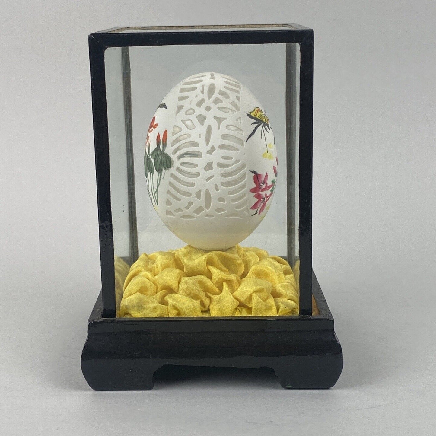Vintage Hand-Painted Decorative Egg In Display Case