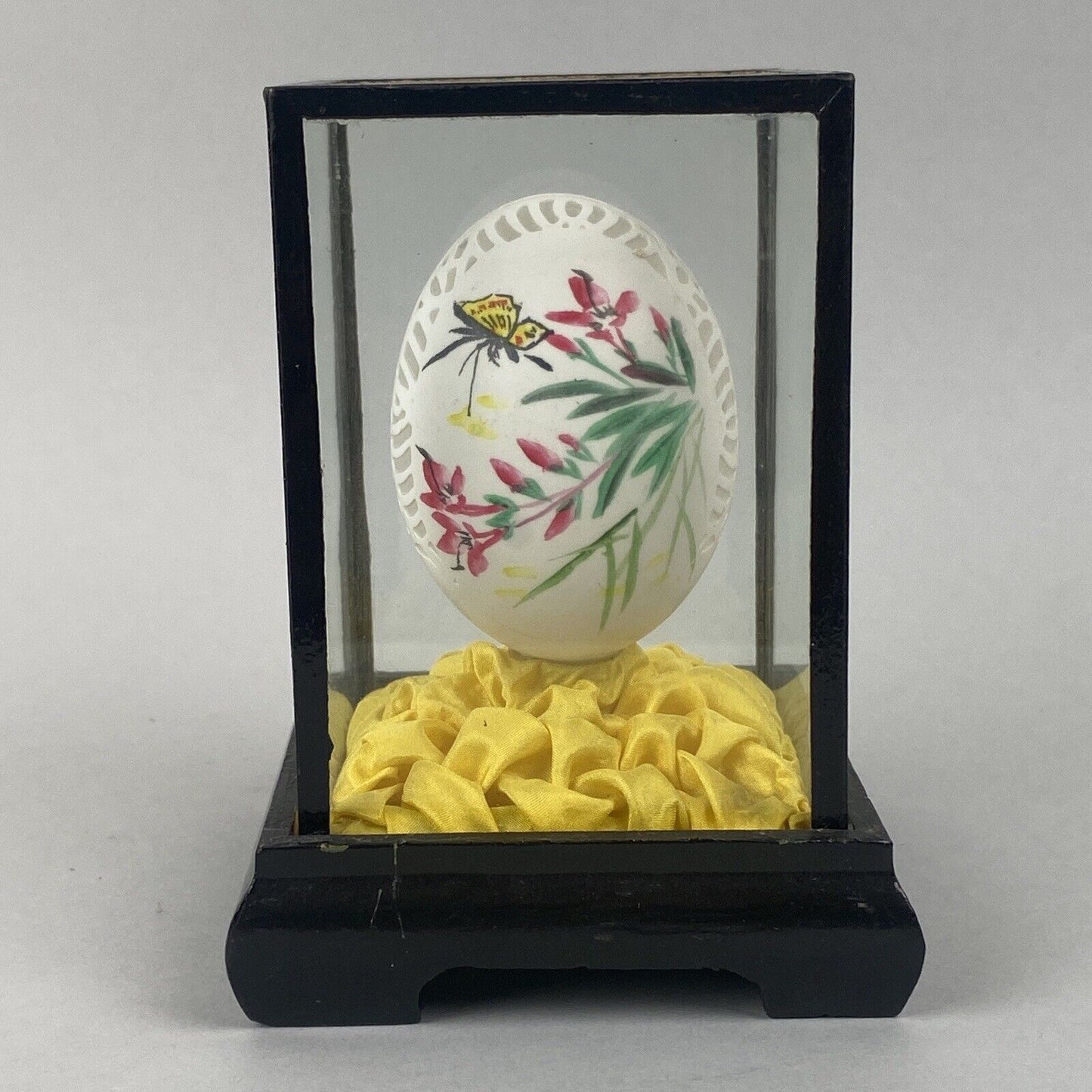 Vintage Hand-Painted Decorative Egg In Display Case