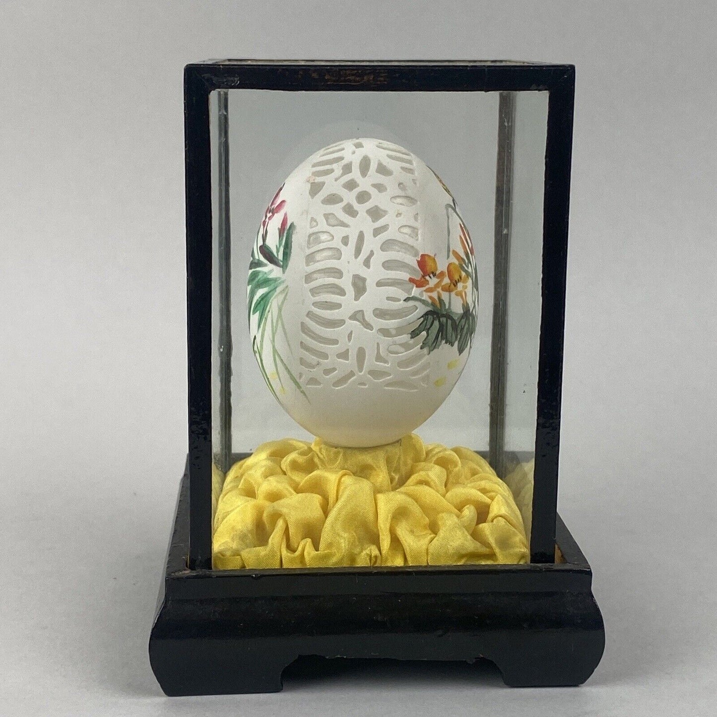 Vintage Hand-Painted Decorative Egg In Display Case