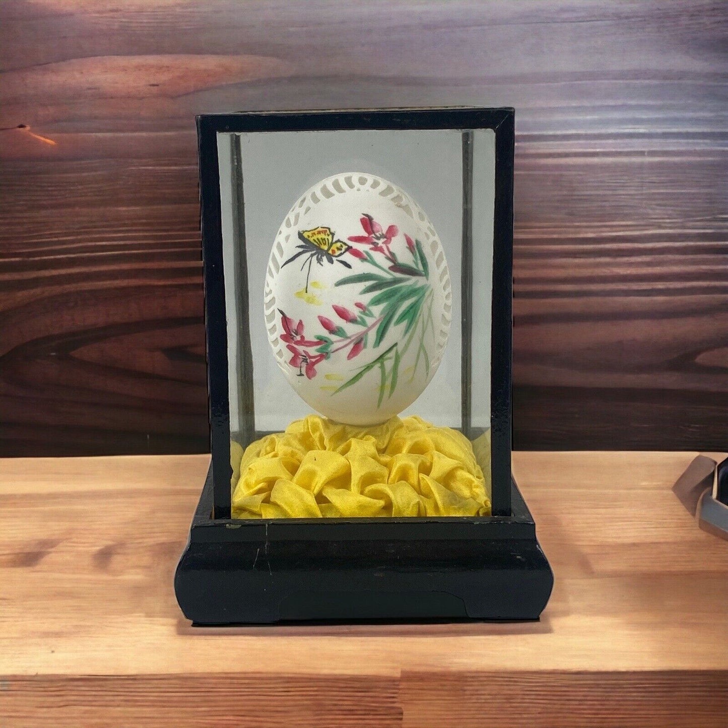 Vintage Hand-Painted Decorative Egg In Display Case
