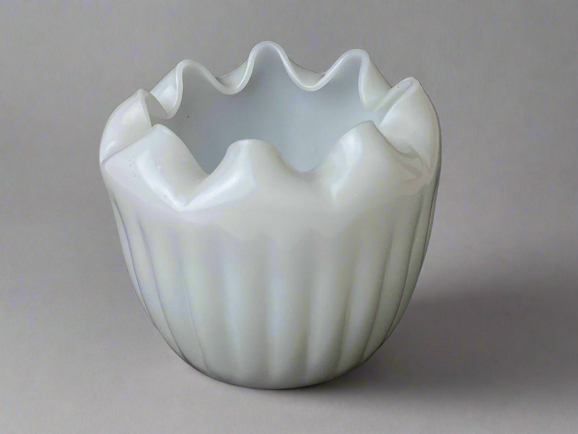 Vintage Milk Glass candy Bowl, ruffled 5.5" wide