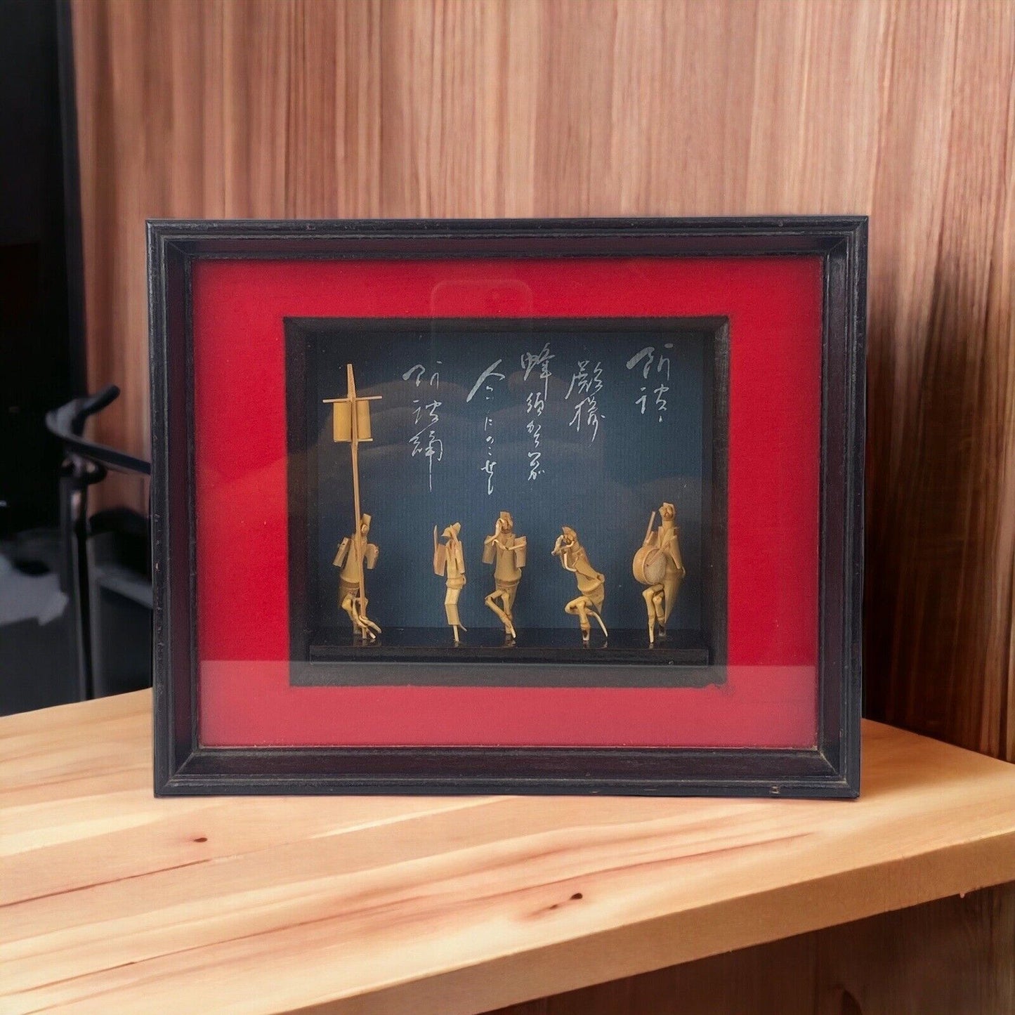Vintage Framed Shadow Box Wall Decor, Pair with Miniature figures 10"x8" Japan