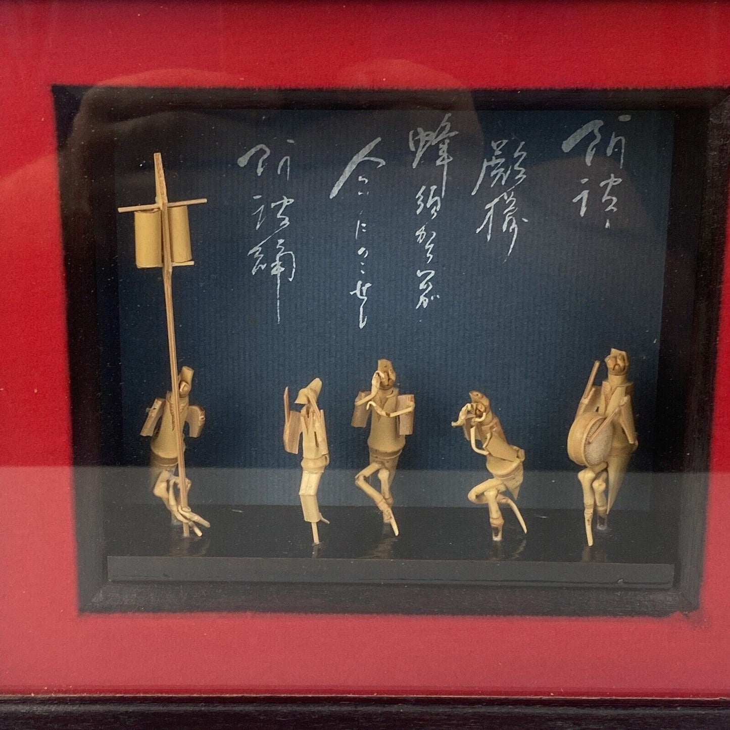 Vintage Framed Shadow Box Wall Decor, Pair with Miniature figures 10"x8" Japan