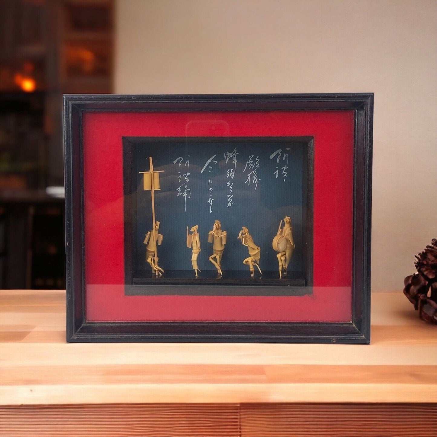 Vintage Framed Shadow Box Wall Decor, Pair with Miniature figures 10"x8" Japan
