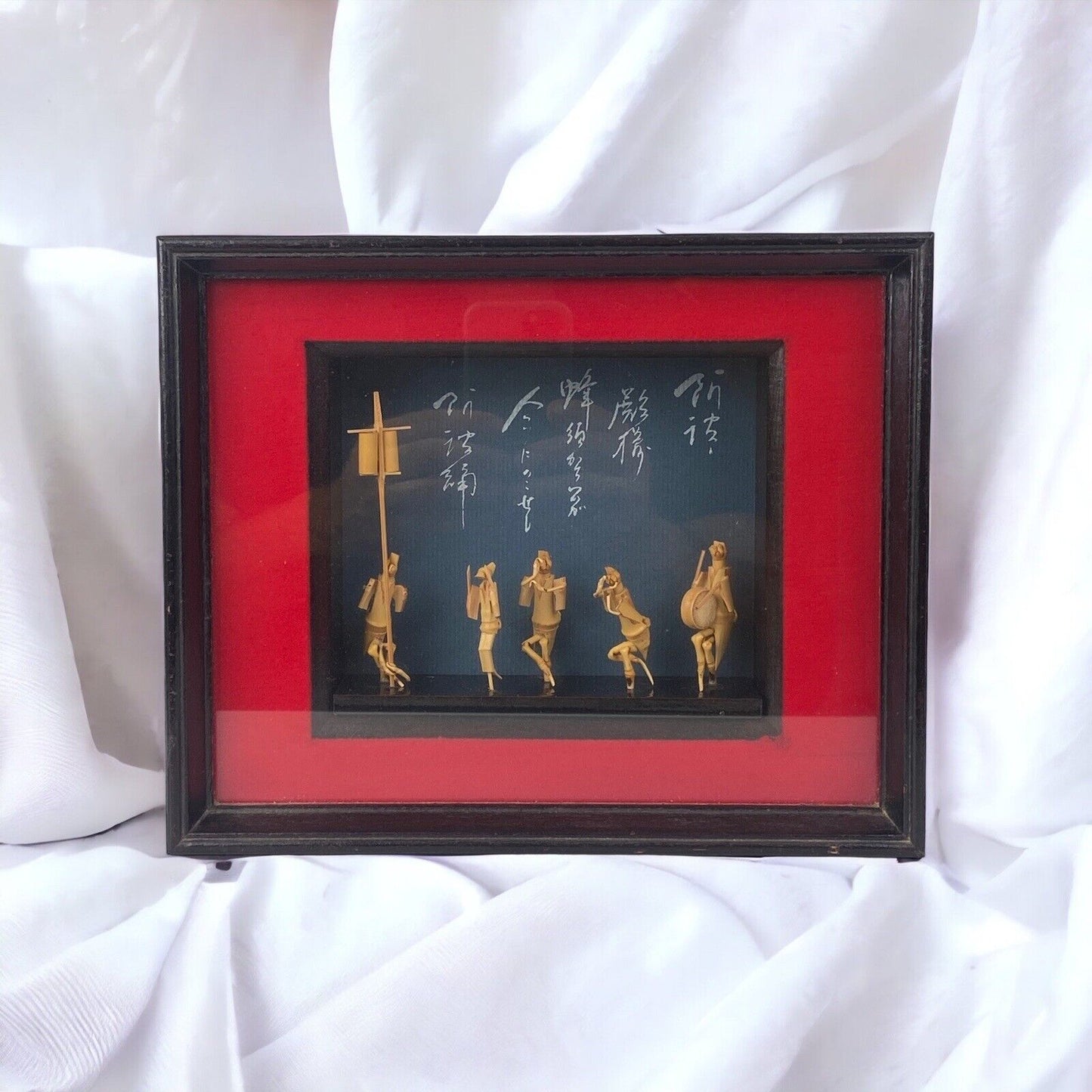 Vintage Framed Shadow Box Wall Decor, Pair with Miniature figures 10"x8" Japan
