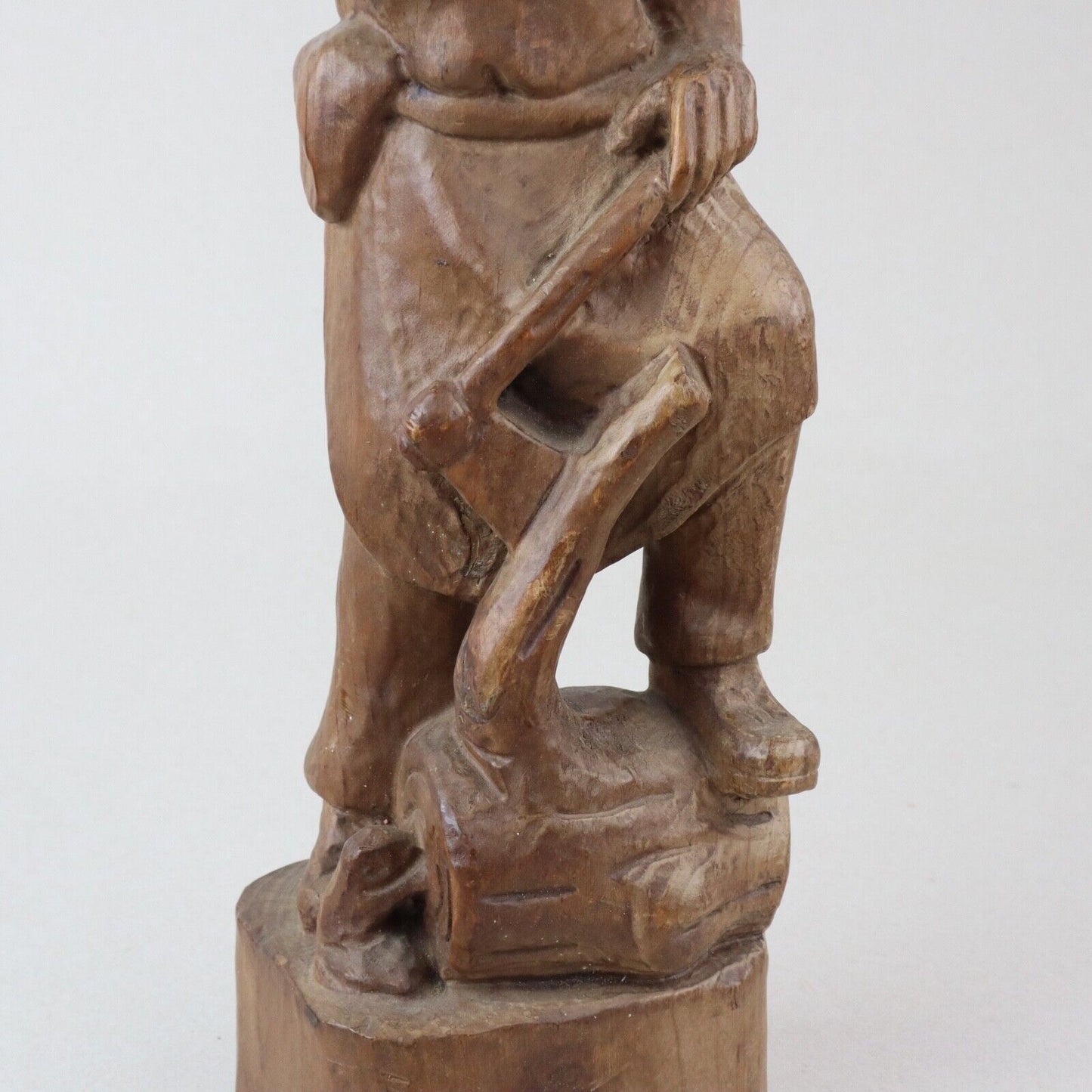 17" Vintage Carved Wood Old Man With Ax And Pipe- Made In Germany
