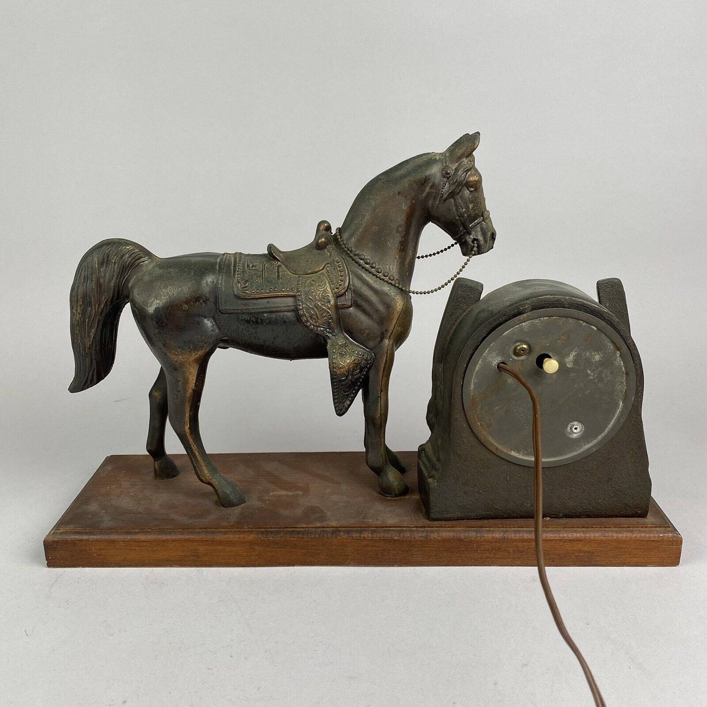 Antique Bronzed Horse with Lanshire Electric Clock made in Chicago, IL, USA