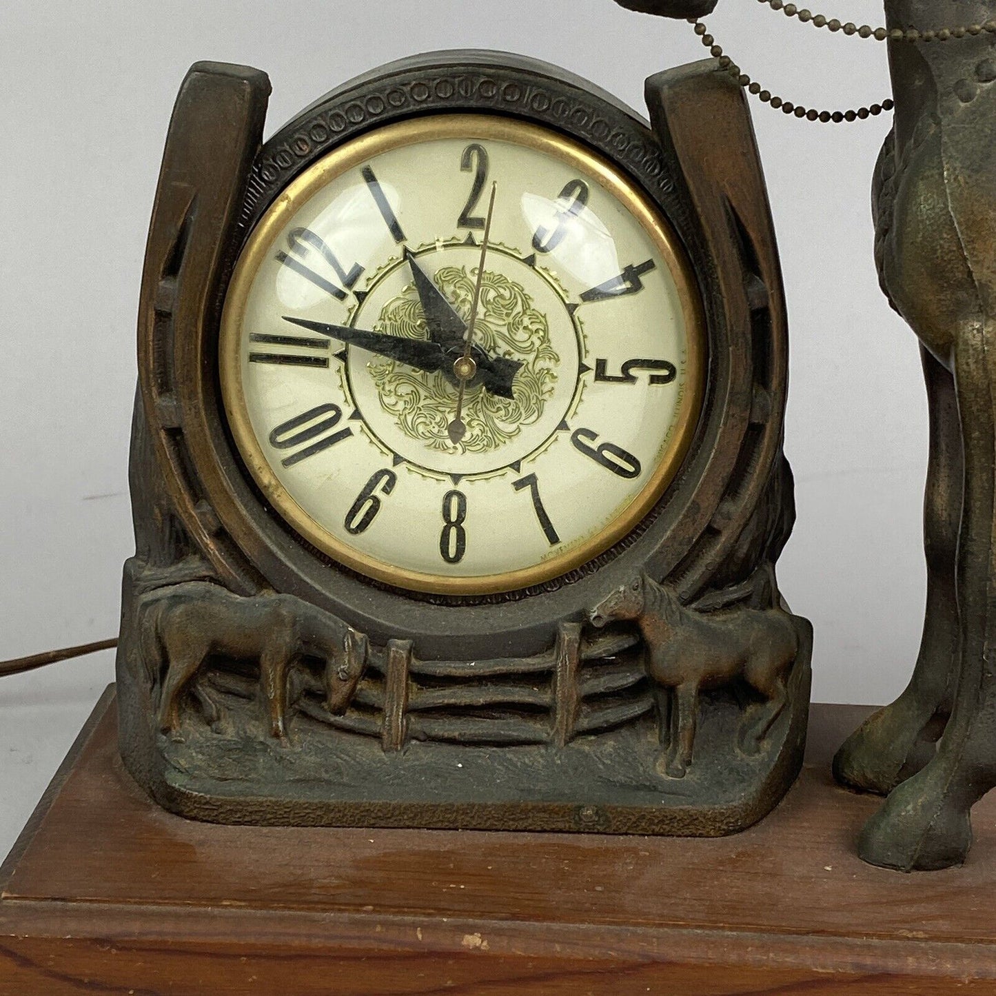 Antique Bronzed Horse with Lanshire Electric Clock made in Chicago, IL, USA