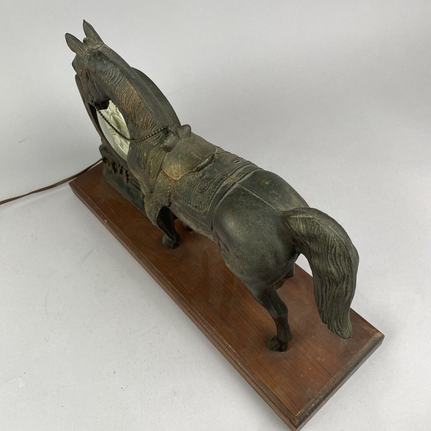 Antique Bronzed Horse with Lanshire Electric Clock made in Chicago, IL, USA
