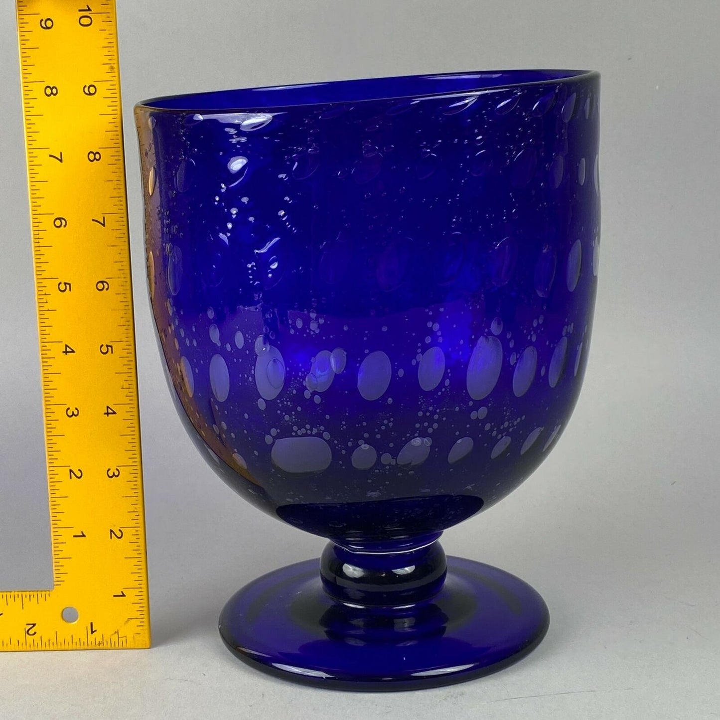 Large Handmade Decorative Vintage Cobalt Blue Glass Bowl w/Bubbles