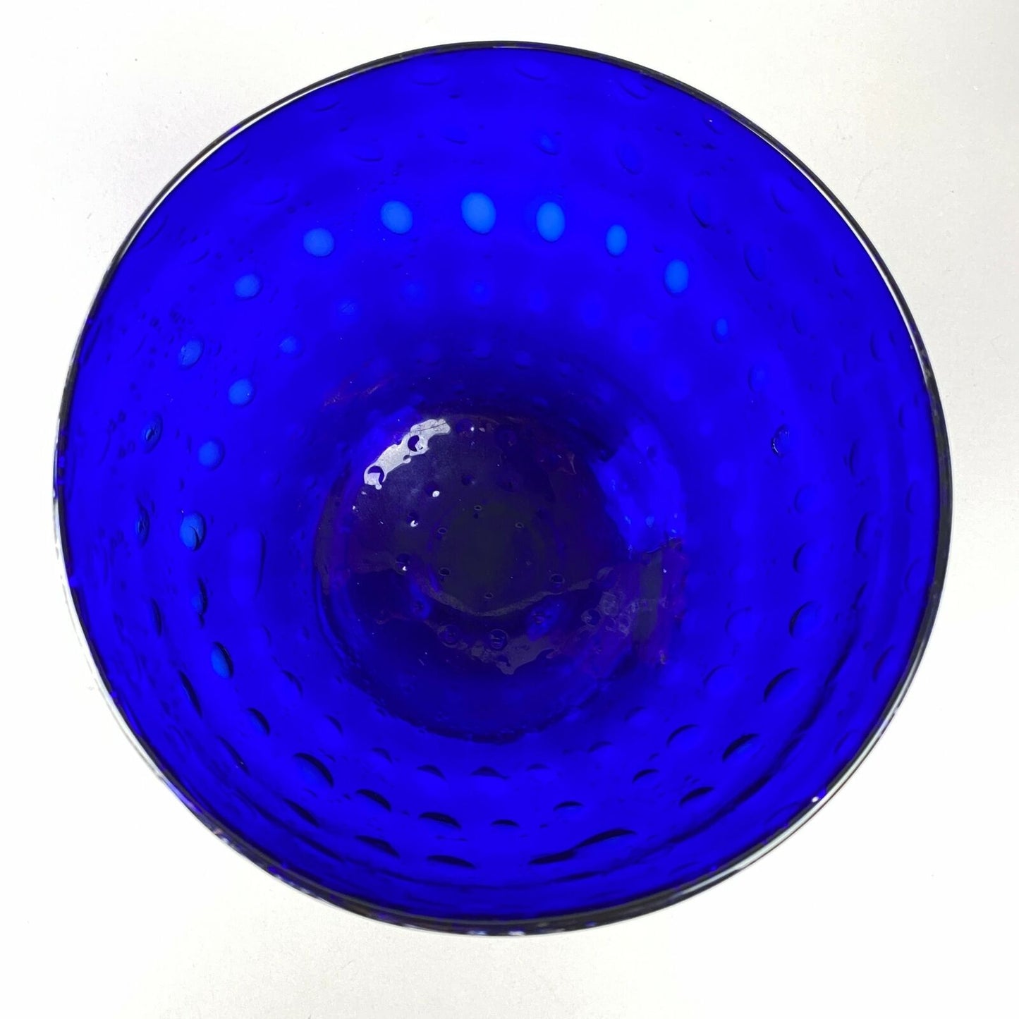 Large Handmade Decorative Vintage Cobalt Blue Glass Bowl w/Bubbles