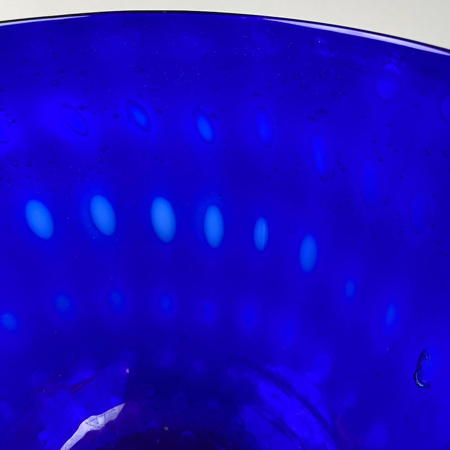 Large Handmade Decorative Vintage Cobalt Blue Glass Bowl w/Bubbles