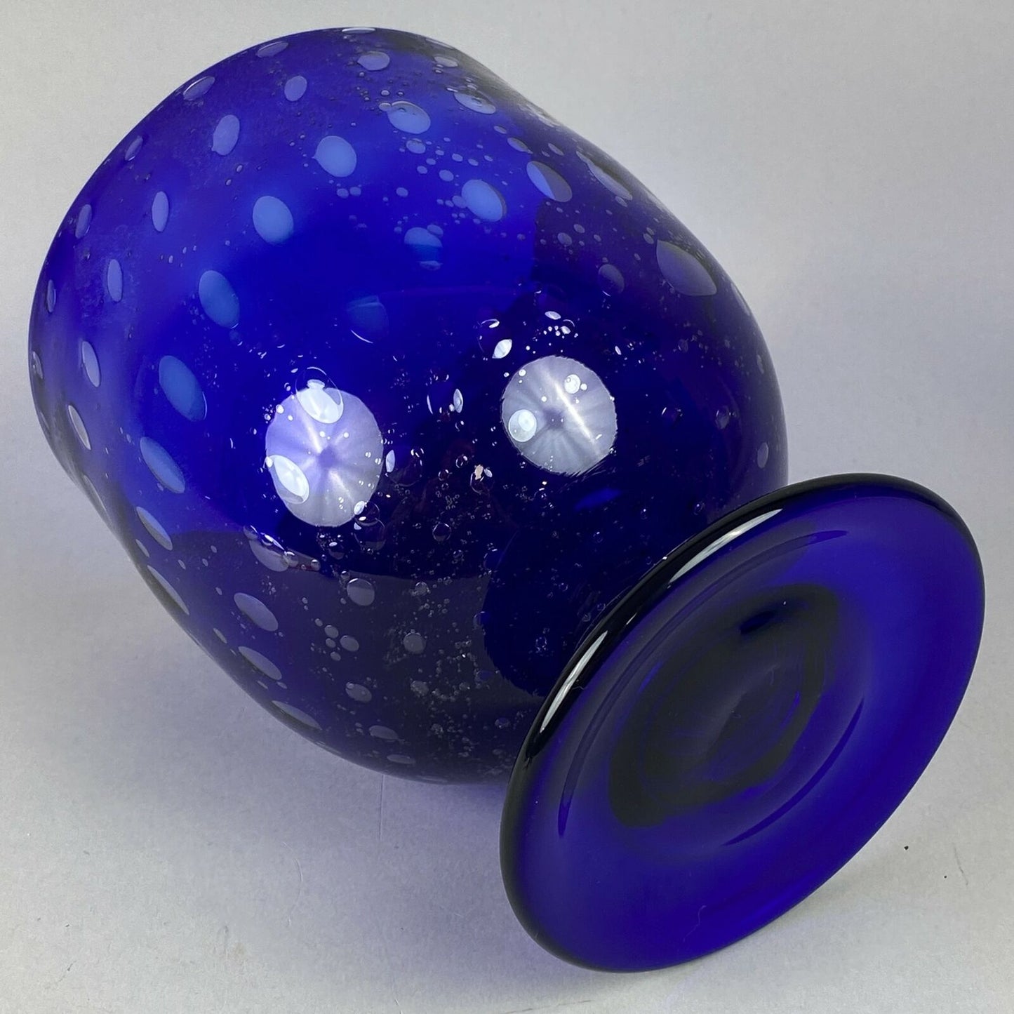 Large Handmade Decorative Vintage Cobalt Blue Glass Bowl w/Bubbles