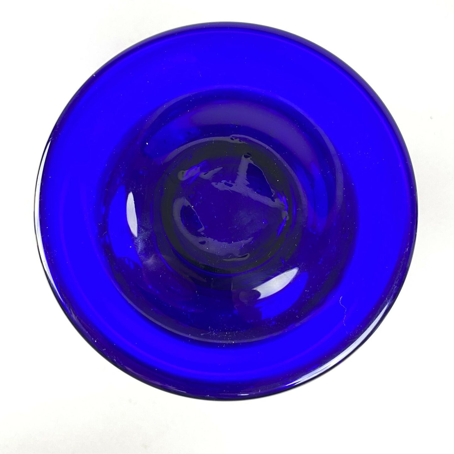 Large Handmade Decorative Vintage Cobalt Blue Glass Bowl w/Bubbles