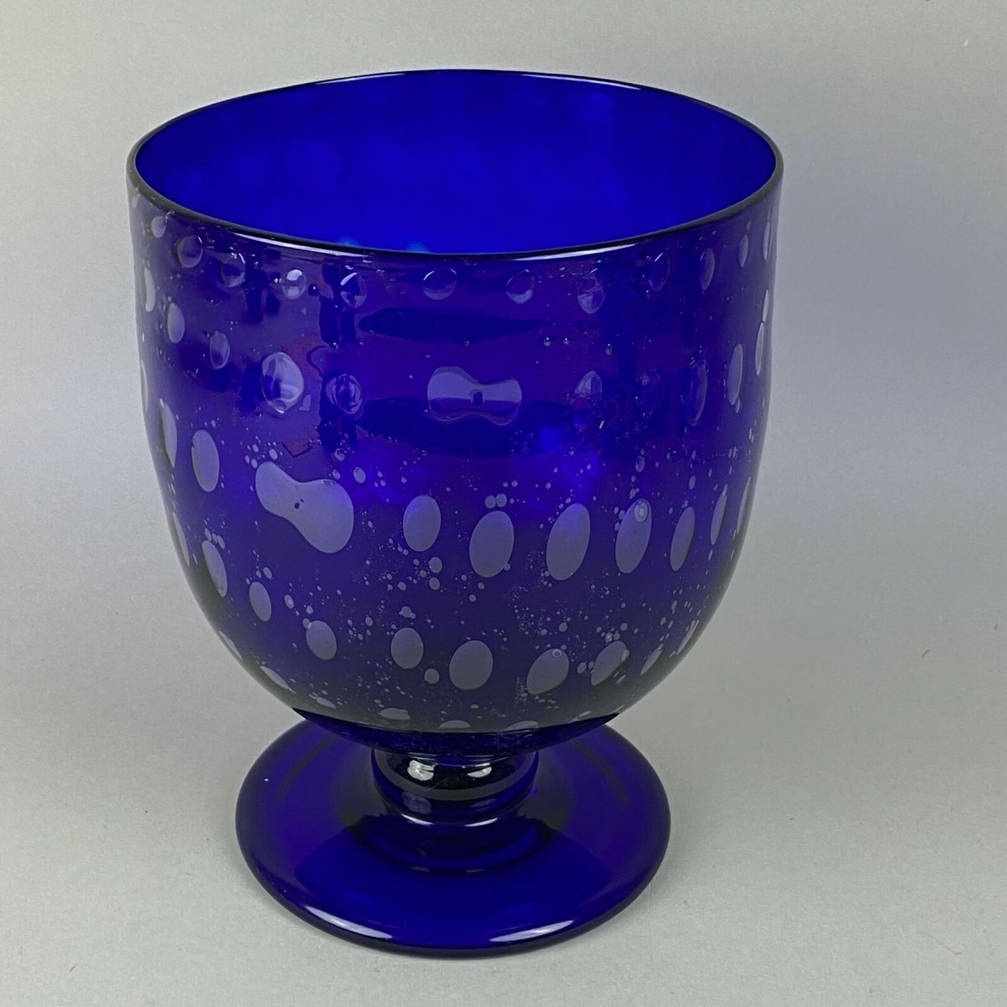 Large Handmade Decorative Vintage Cobalt Blue Glass Bowl w/Bubbles