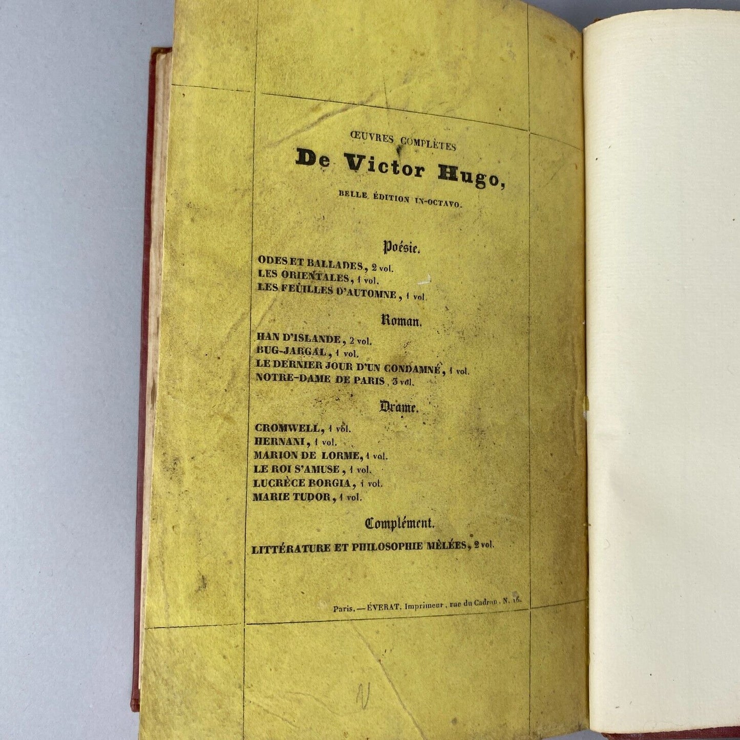 Oeuvres Completes de Victor Hugo 1819-1834, published in Paris in 1834