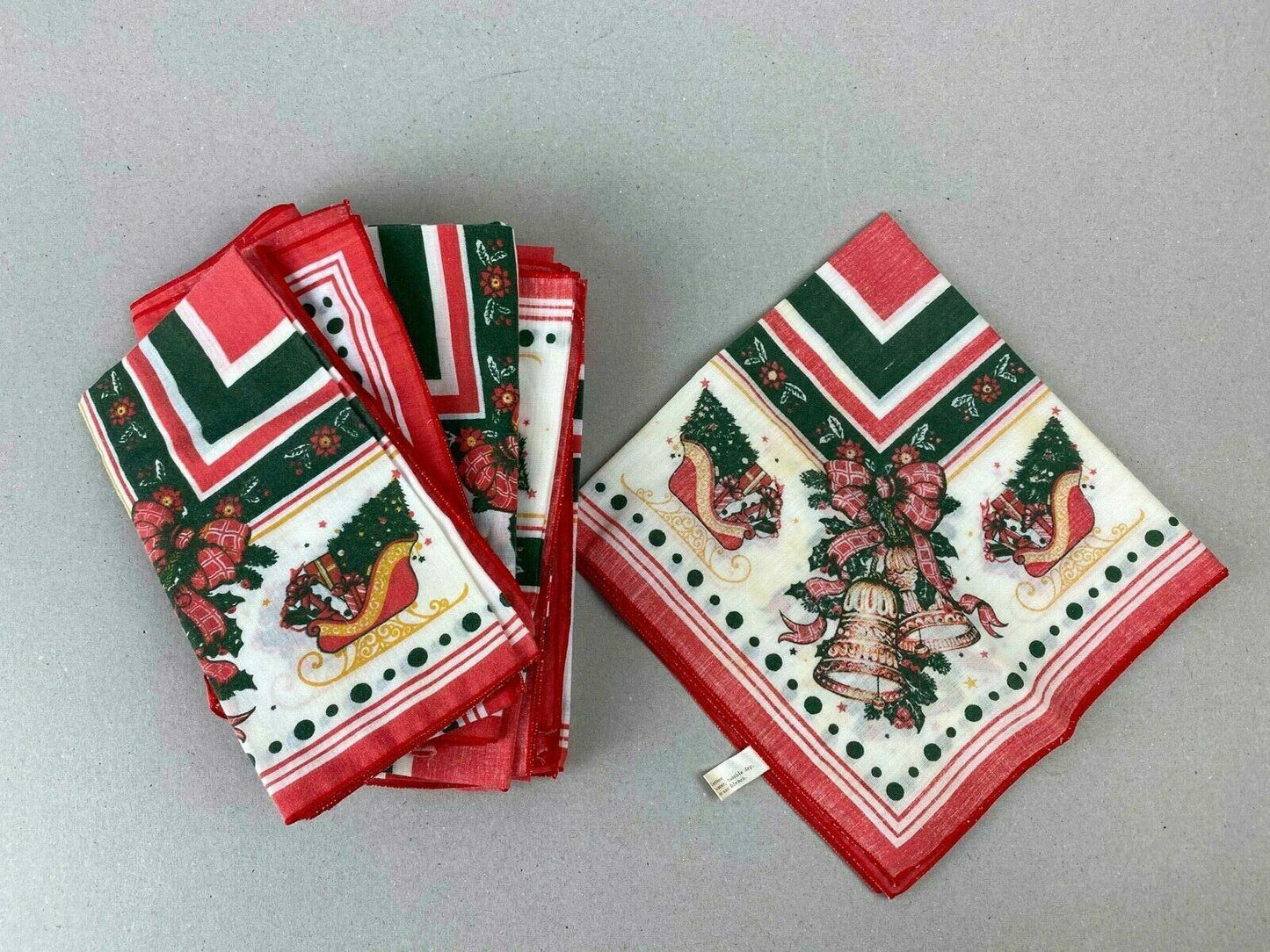 Lot of 10 - Vintage Christmas Red/Green (Sled, Bells, Red Flowers) 16" x 16"