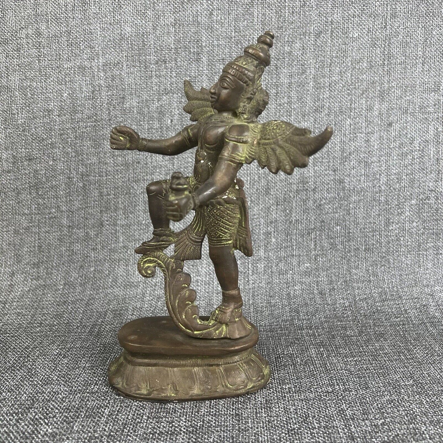 Antique Vintage Thai Hindu Lord Vishnu Garuda Wing Bronze Statue (READ) 7.5 inch