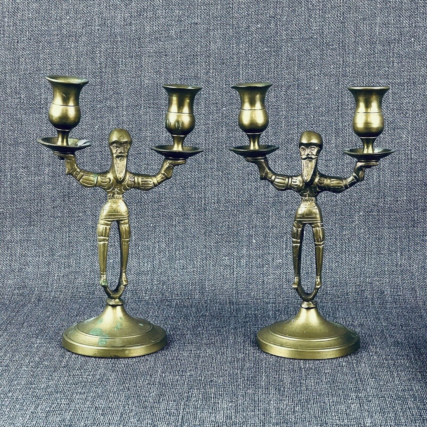 Pair of Solid Brass Candle Holders - Old Man with Beard