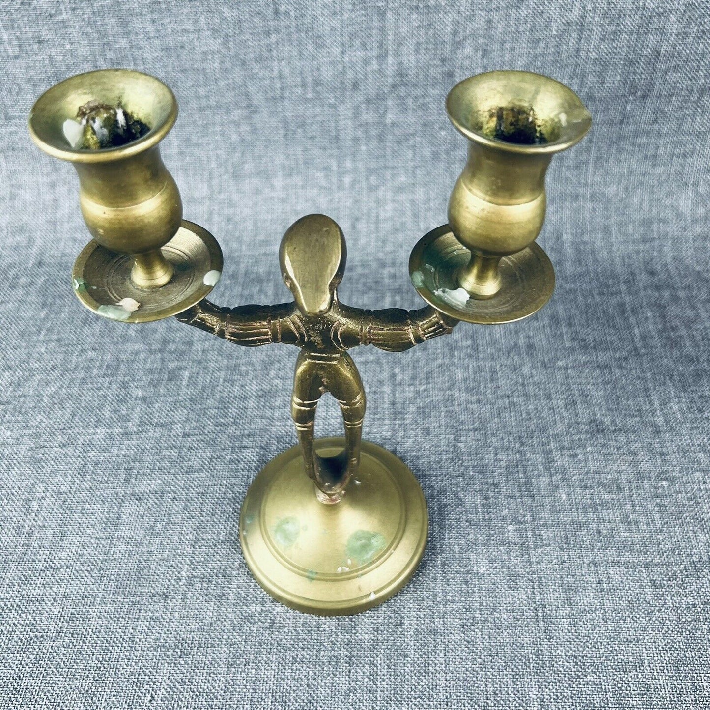 Pair of Solid Brass Candle Holders - Old Man with Beard