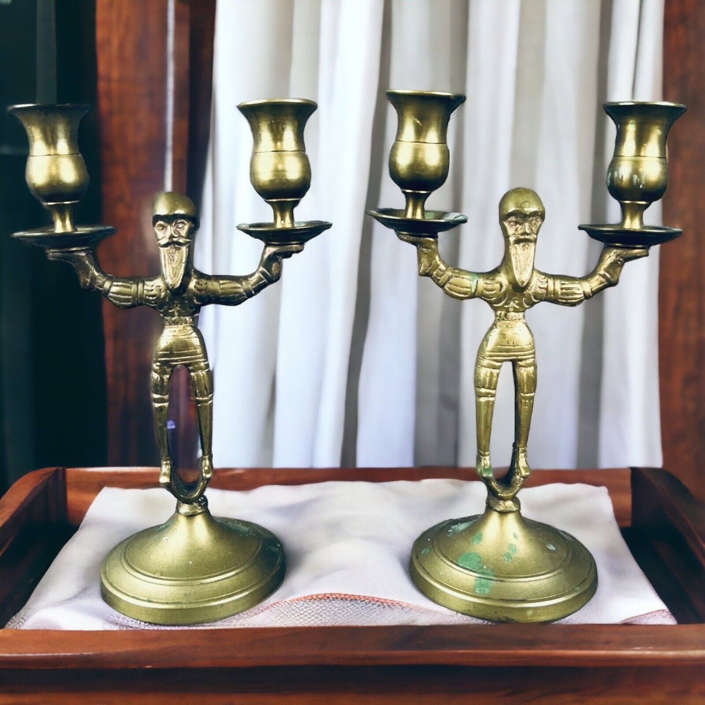 Pair of Solid Brass Candle Holders - Old Man with Beard