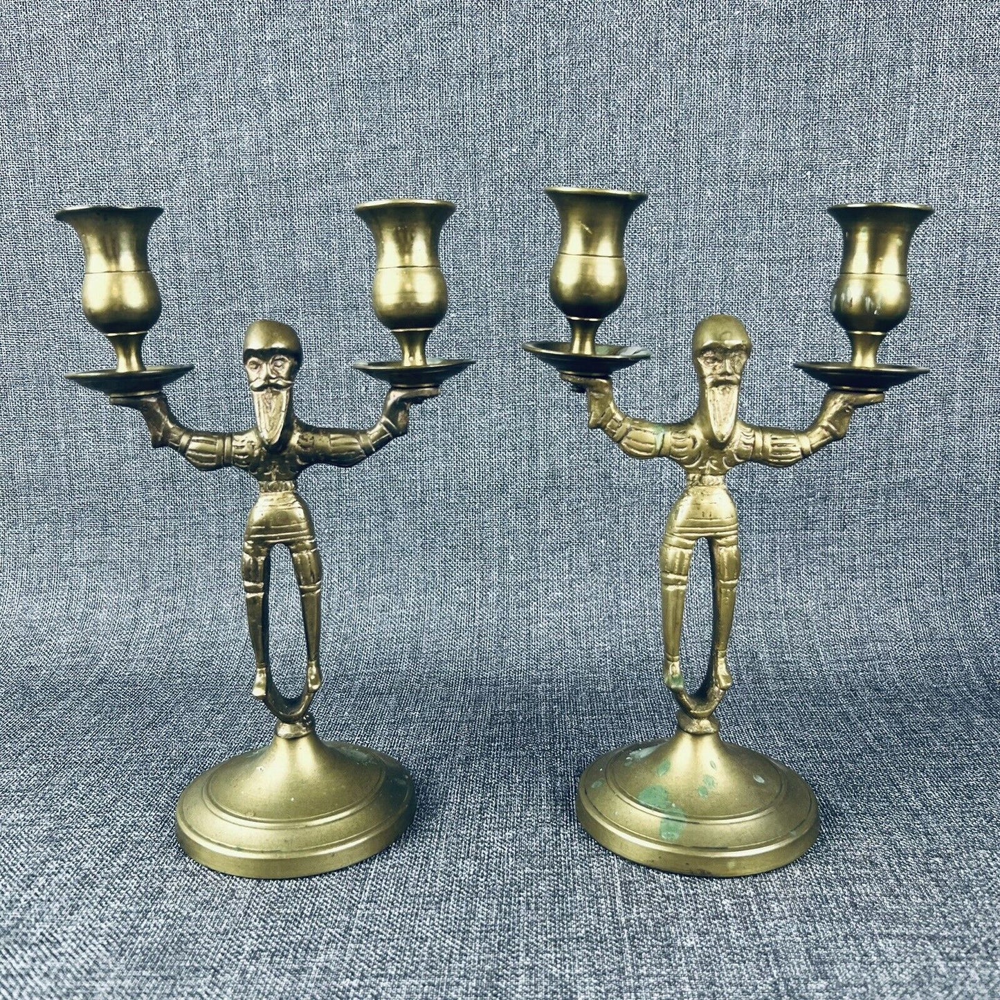 Pair of Solid Brass Candle Holders - Old Man with Beard