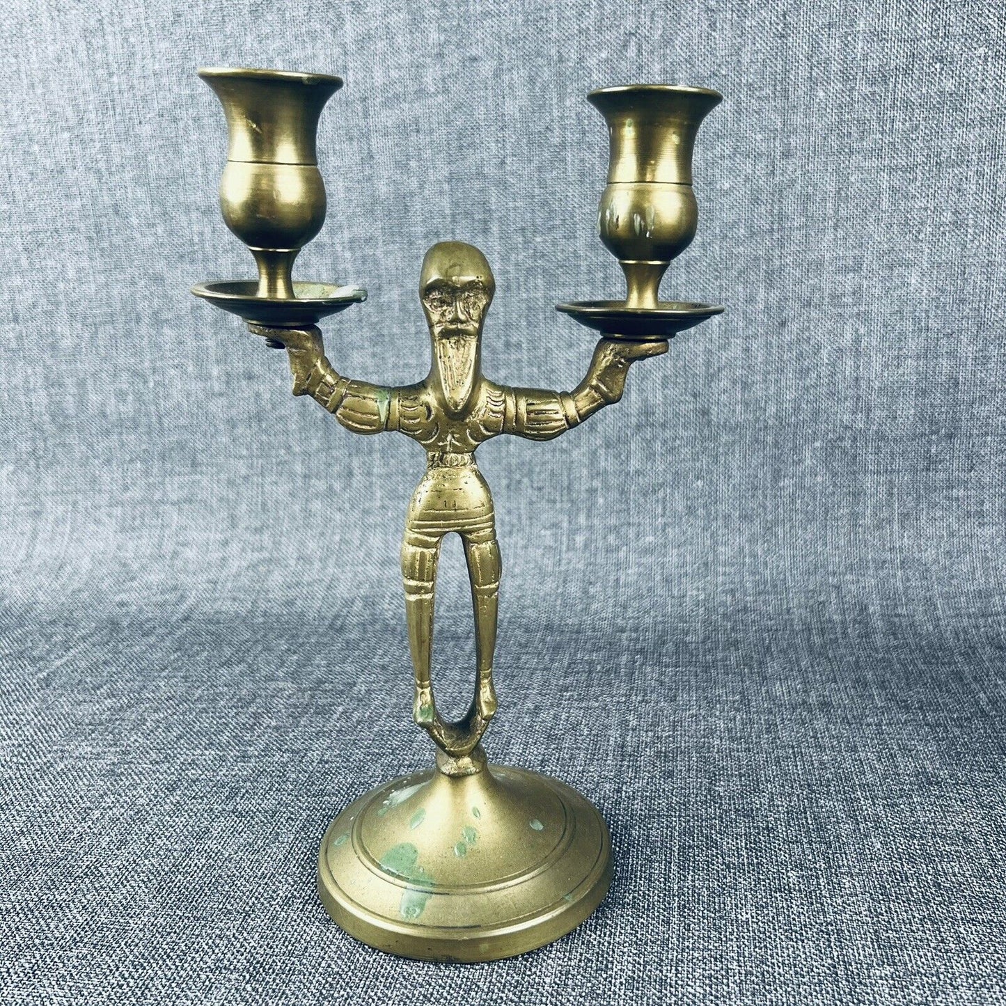 Pair of Solid Brass Candle Holders - Old Man with Beard