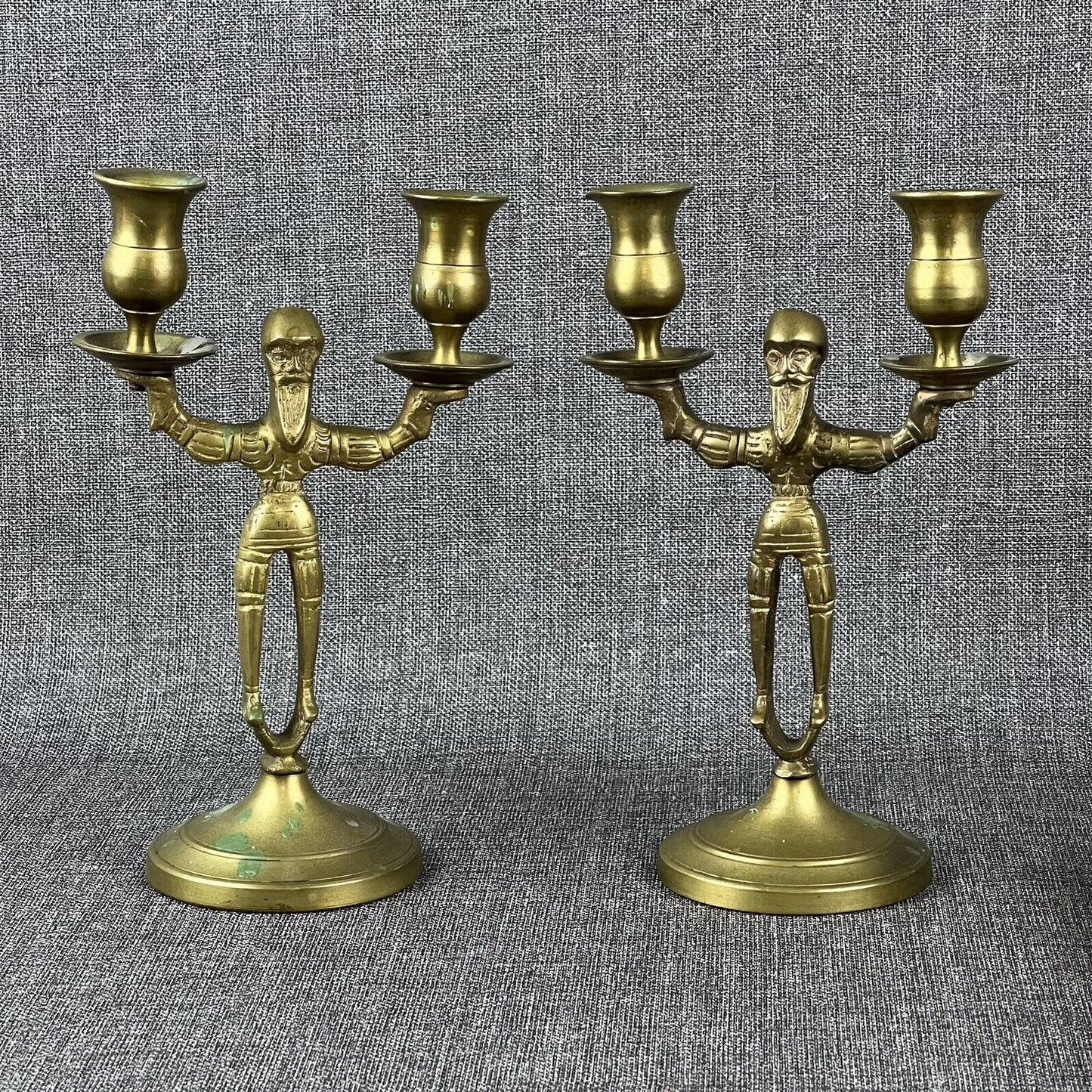 Pair of Solid Brass Candle Holders - Old Man with Beard