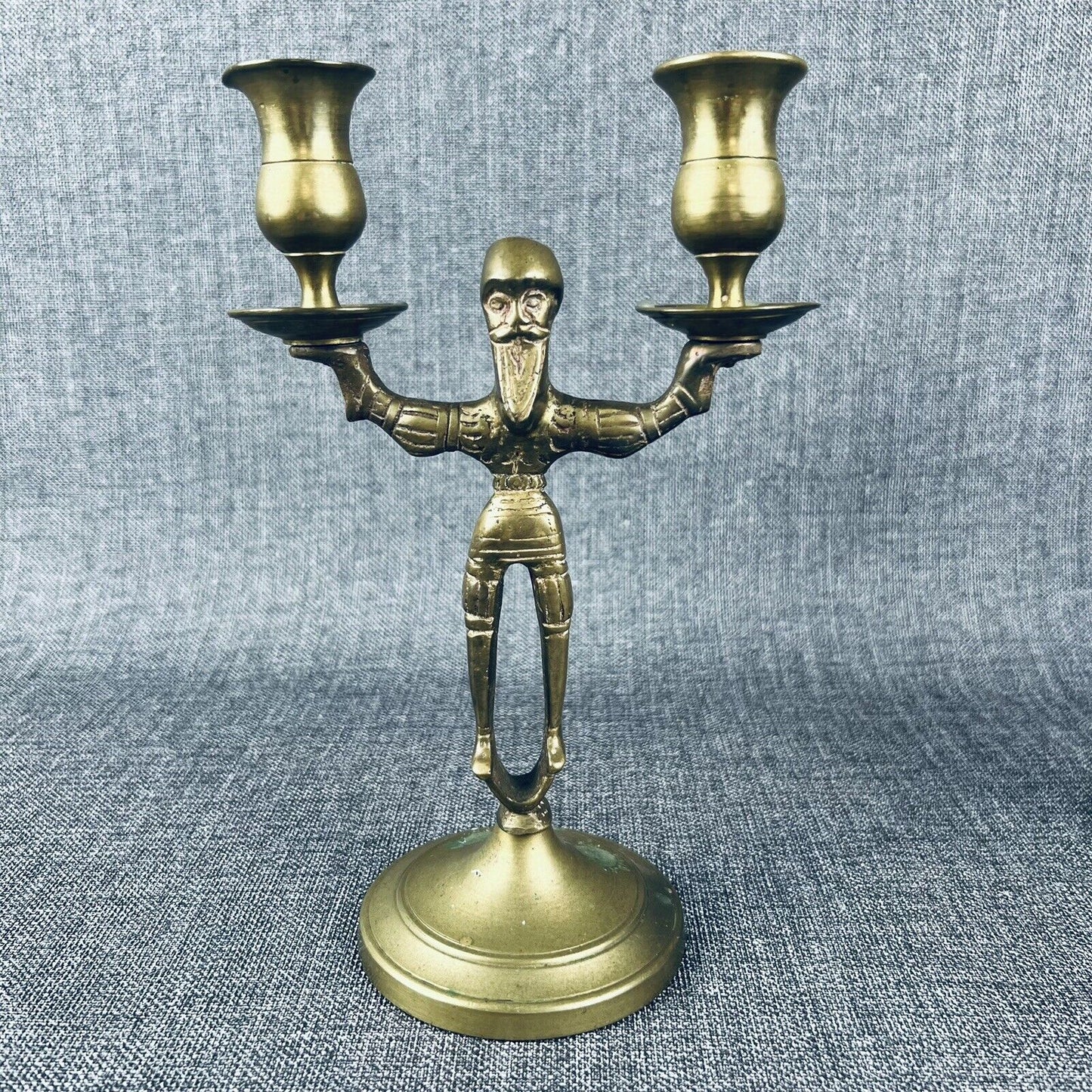 Pair of Solid Brass Candle Holders - Old Man with Beard