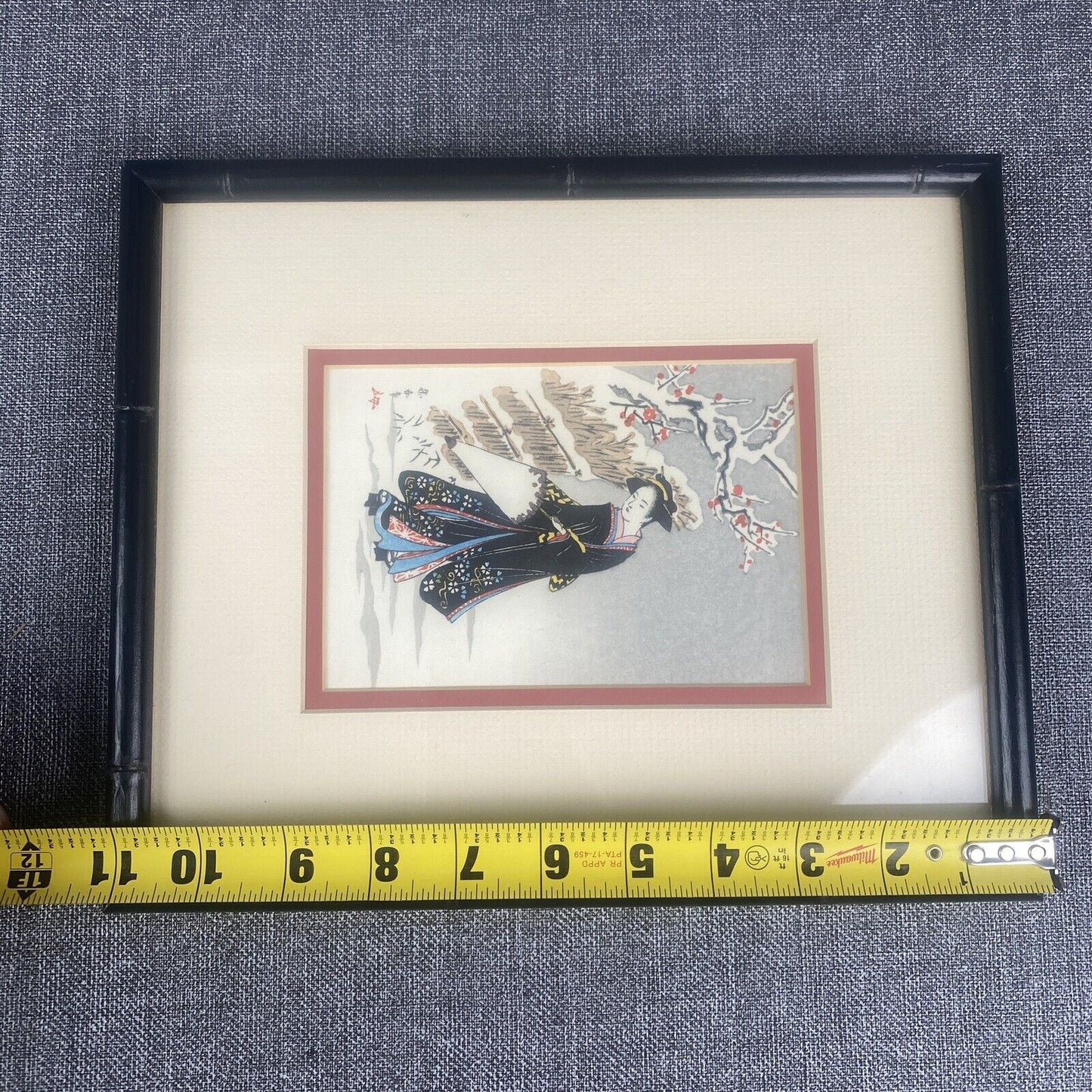 Asian Black Lacquer Decor Bird, Framed Art 11" x 9" Japanese 'A Beauty'