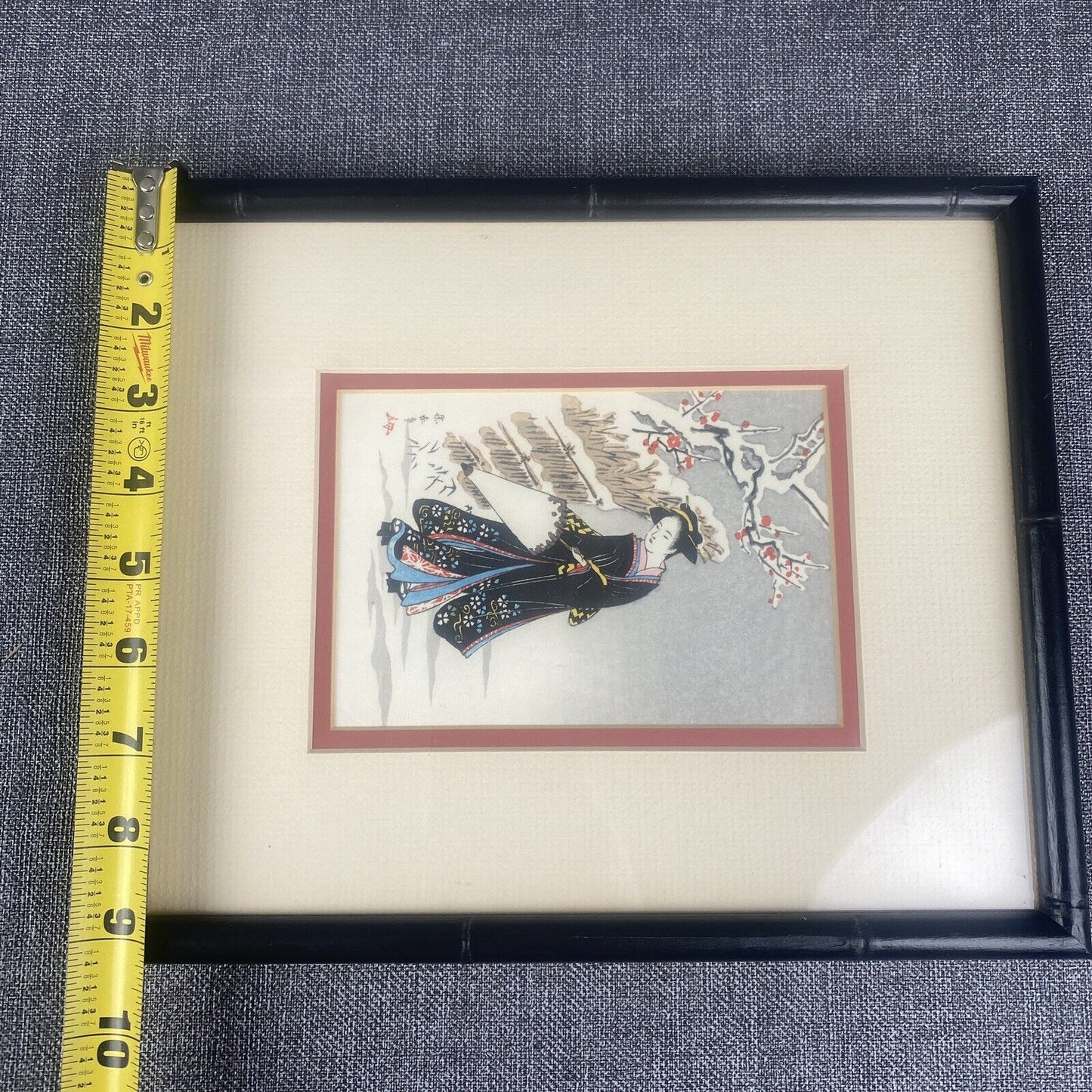 Asian Black Lacquer Decor Bird, Framed Art 11" x 9" Japanese 'A Beauty'