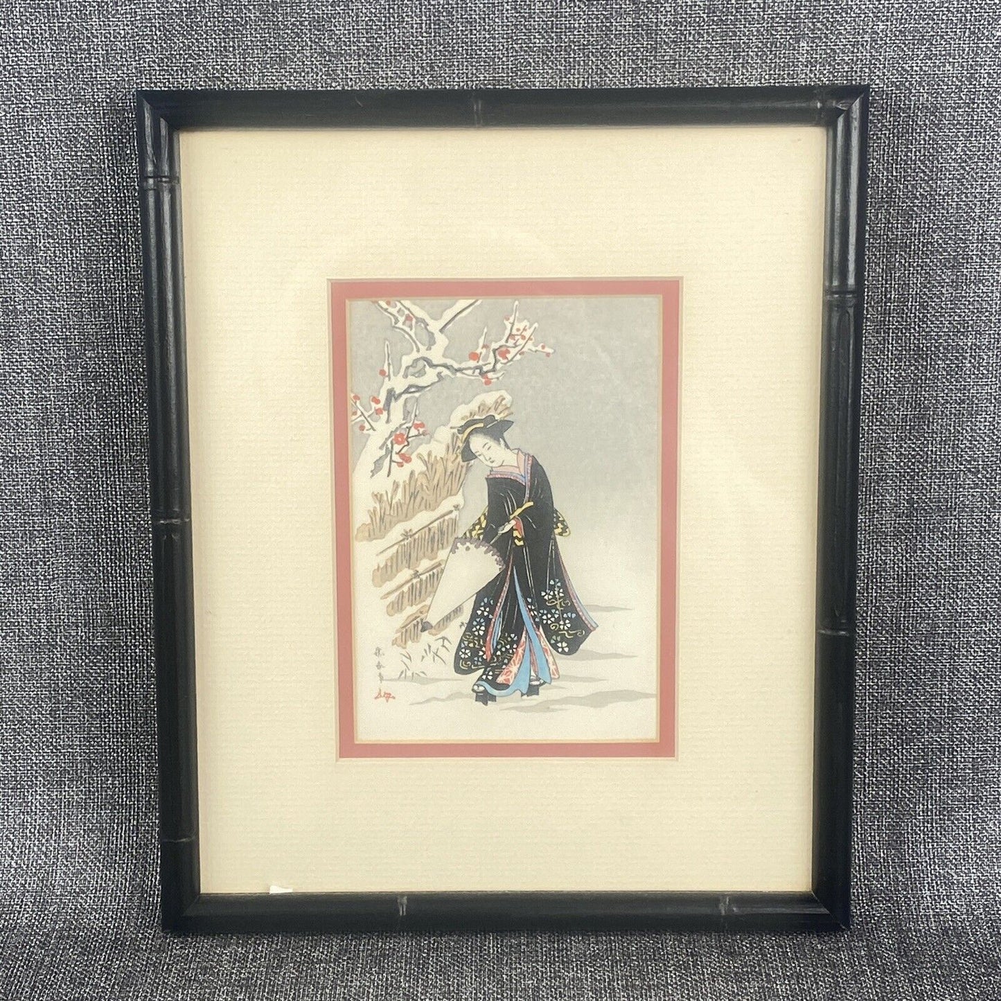 Asian Black Lacquer Decor Bird, Framed Art 11" x 9" Japanese 'A Beauty'