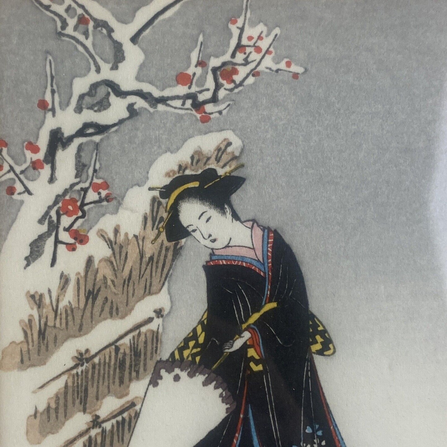 Asian Black Lacquer Decor Bird, Framed Art 11" x 9" Japanese 'A Beauty'