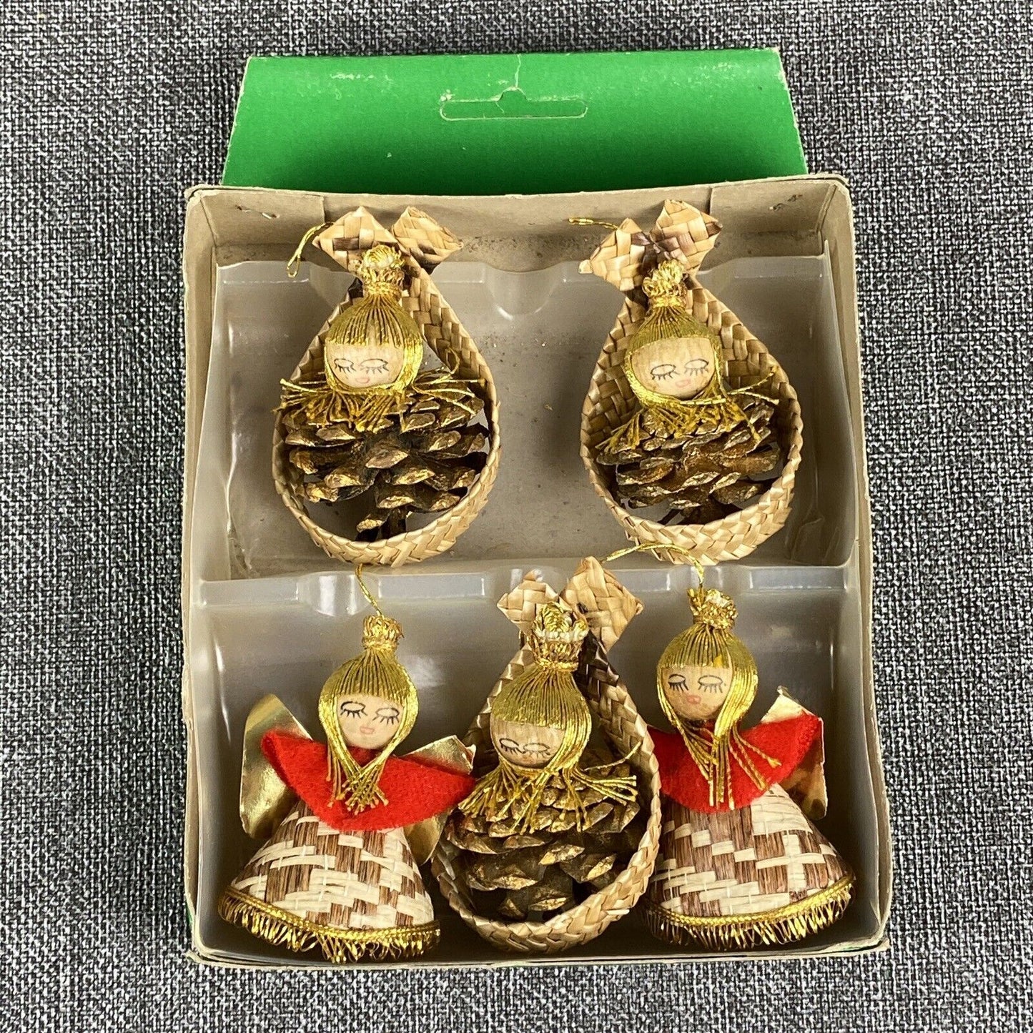 5 Thin Shaved wood German Hirschmann Christmas Ornaments Angel Vtg Erzgebirge