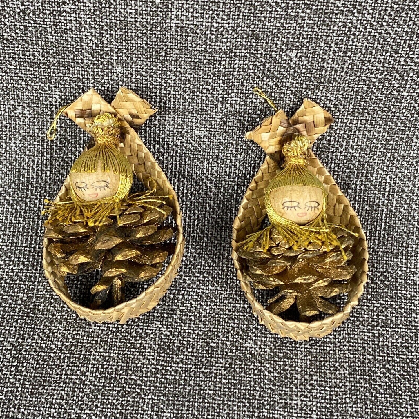 5 Thin Shaved wood German Hirschmann Christmas Ornaments Angel Vtg Erzgebirge
