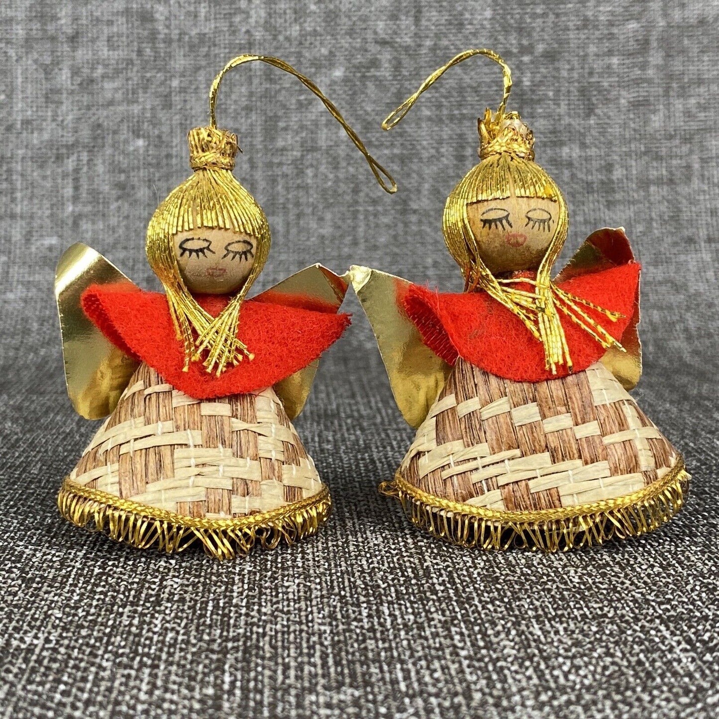5 Thin Shaved wood German Hirschmann Christmas Ornaments Angel Vtg Erzgebirge