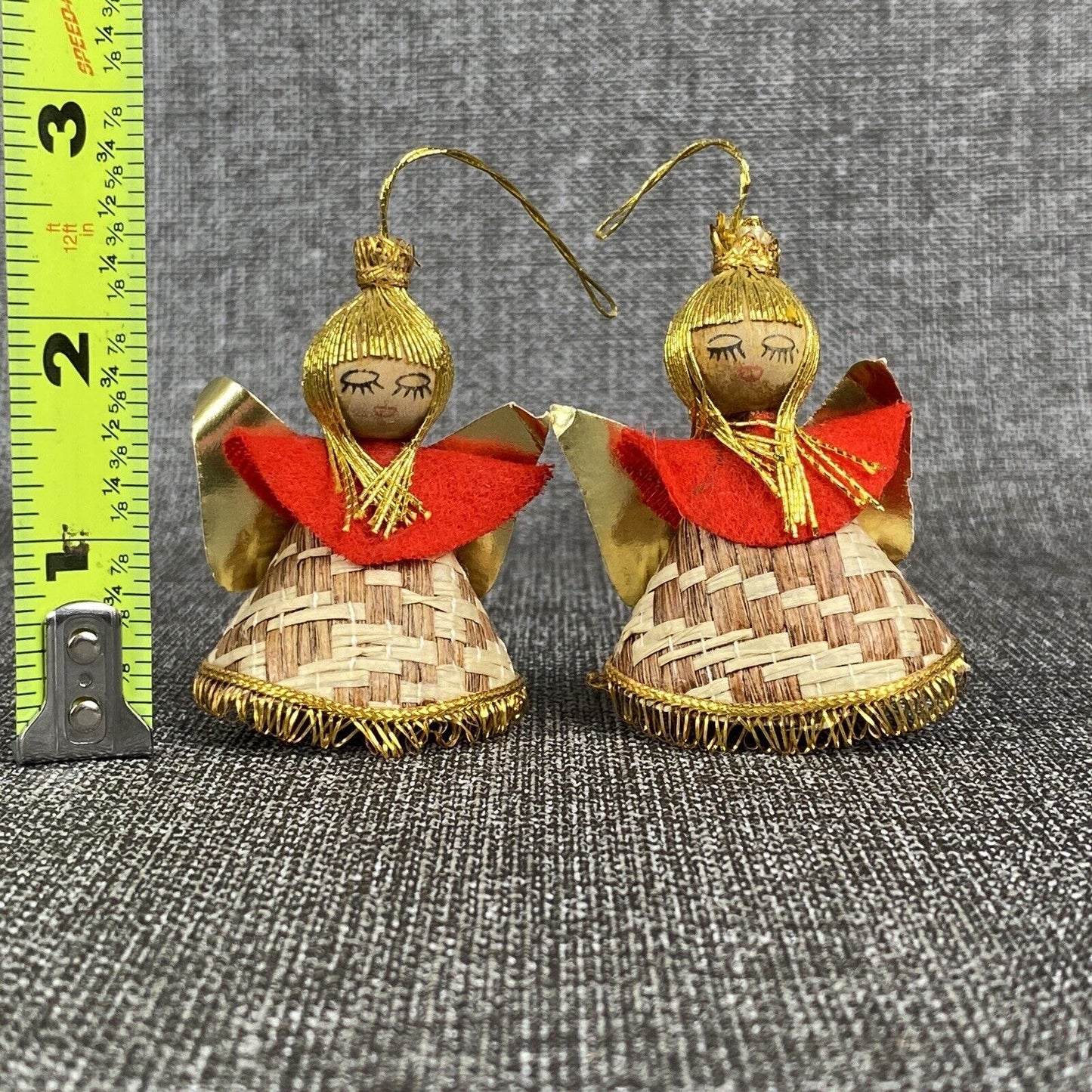 5 Thin Shaved wood German Hirschmann Christmas Ornaments Angel Vtg Erzgebirge