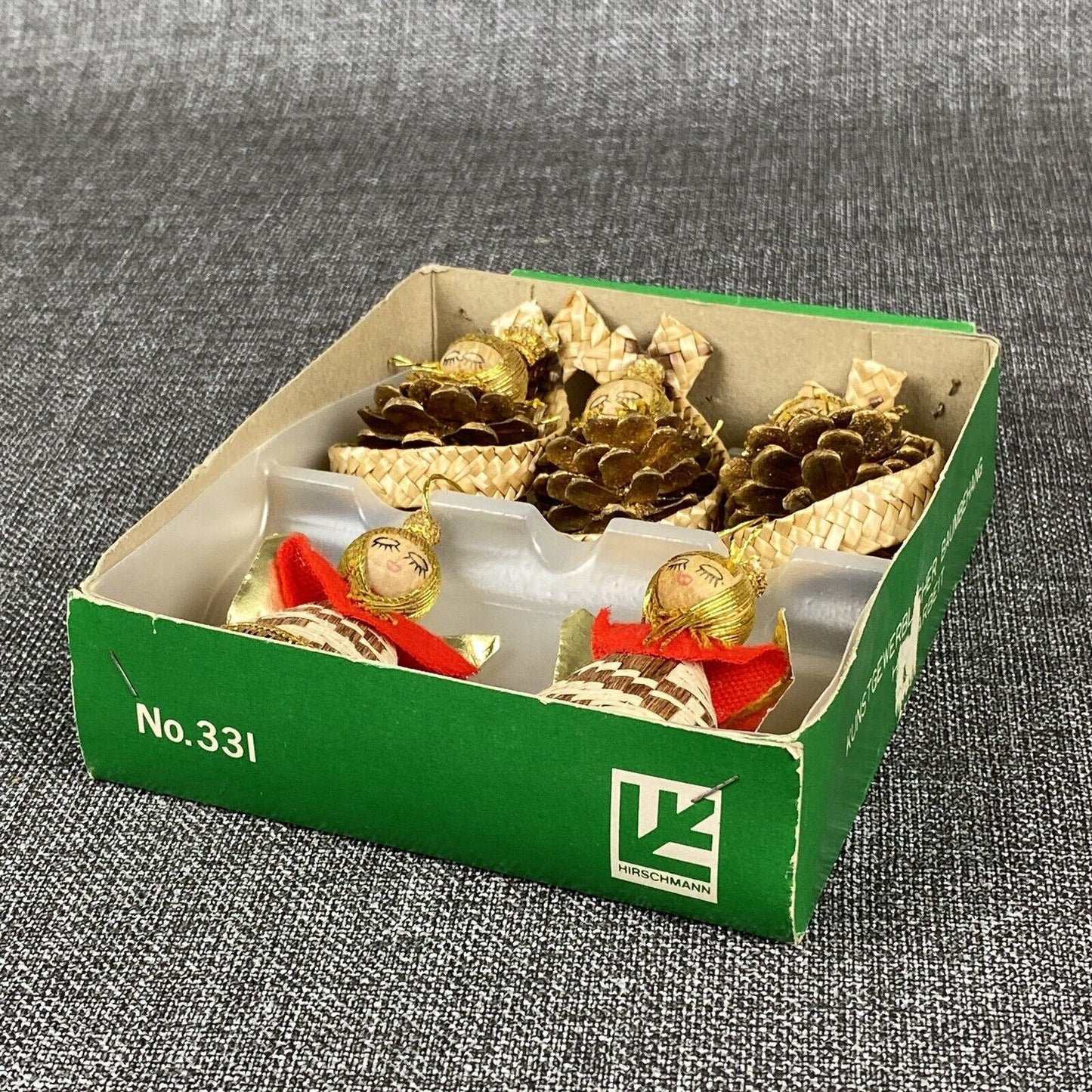 5 Thin Shaved wood German Hirschmann Christmas Ornaments Angel Vtg Erzgebirge
