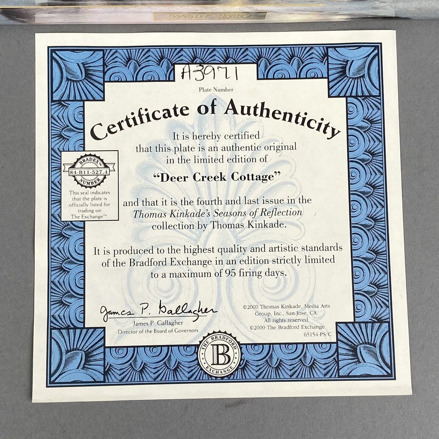 Thomas Kinkade Deer Creek Cottage Decorative Collector Plate with Certificate