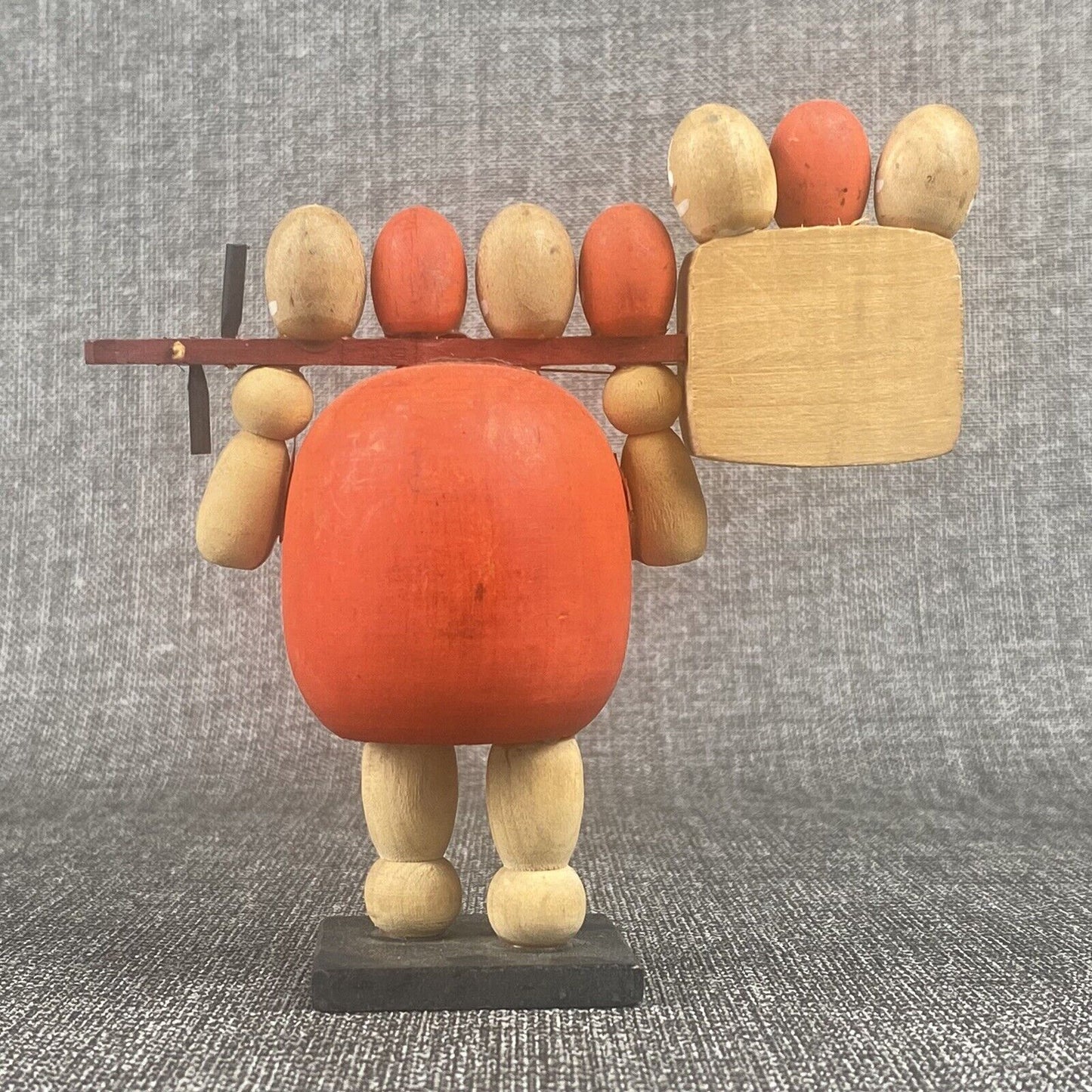 Vintage Japanese Daruma Kokeshi - Signed wooden Figurine 5" tall